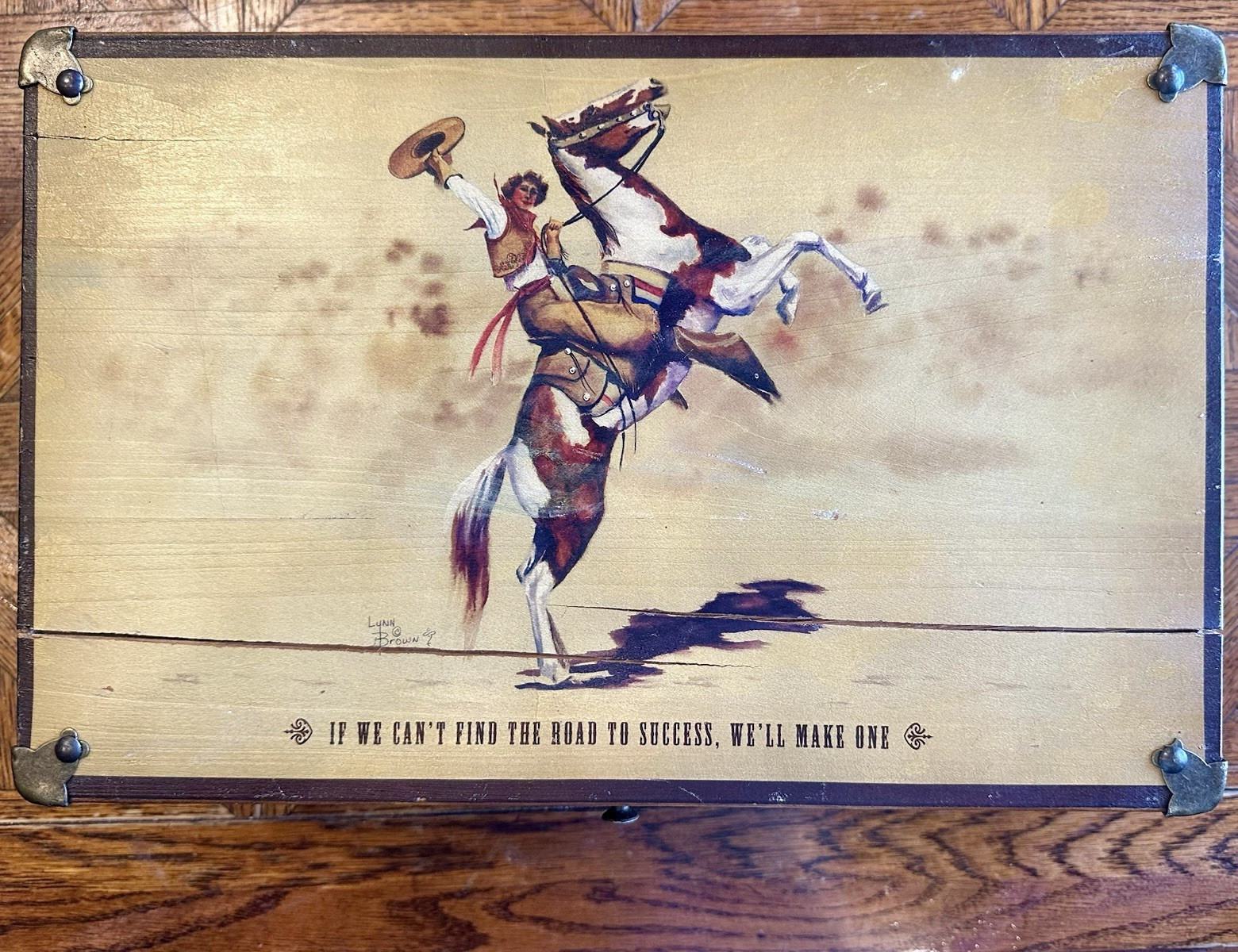 Montana Lifestyles Rustic Wood & Metal Storage Box w/ Lid Cowboy 15x9.5x5