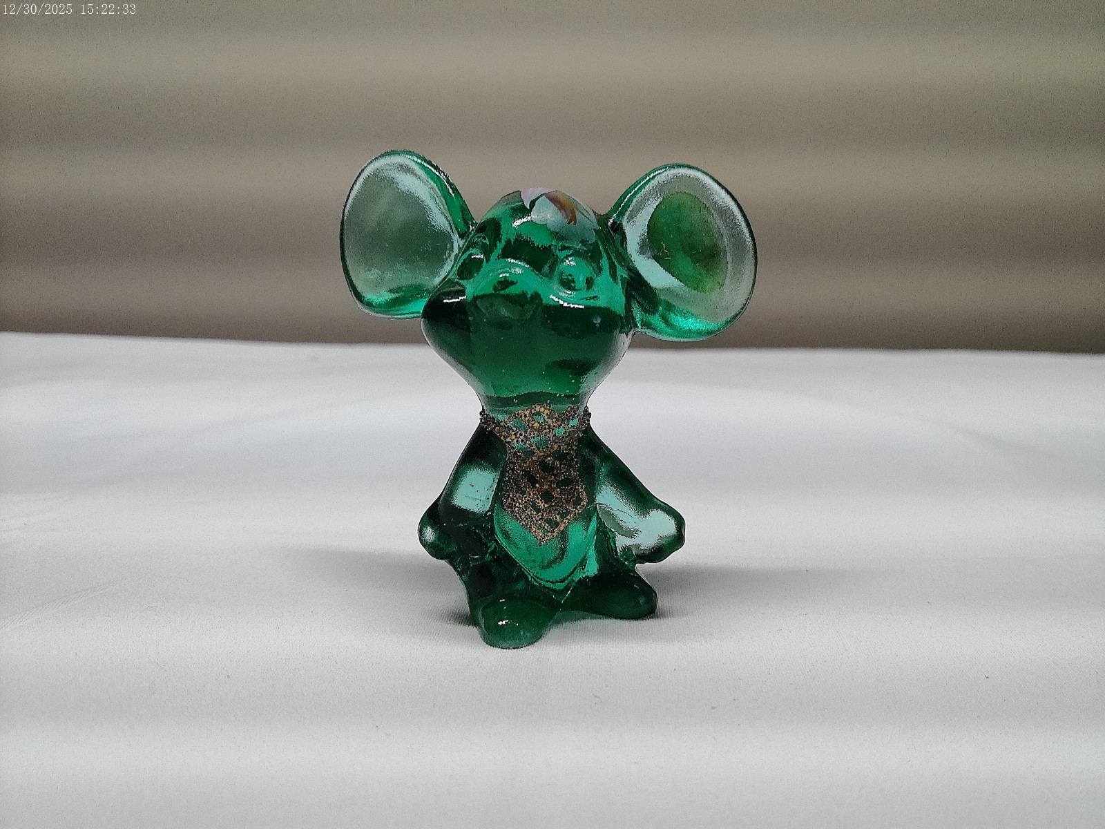 Fenton Emerald Green Glass Mouse Hand Painted by M. Caplinger