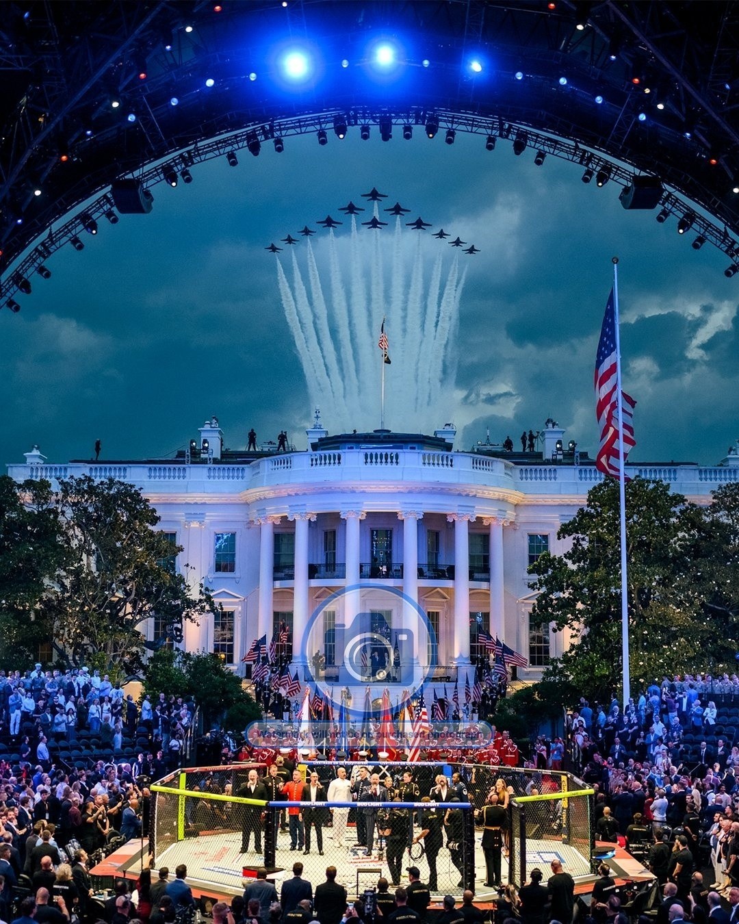 WHITE HOUSE UFC FREEDOM 250 ARENA FIGHTER JETS OVERHEAD 8X10 PHOTO