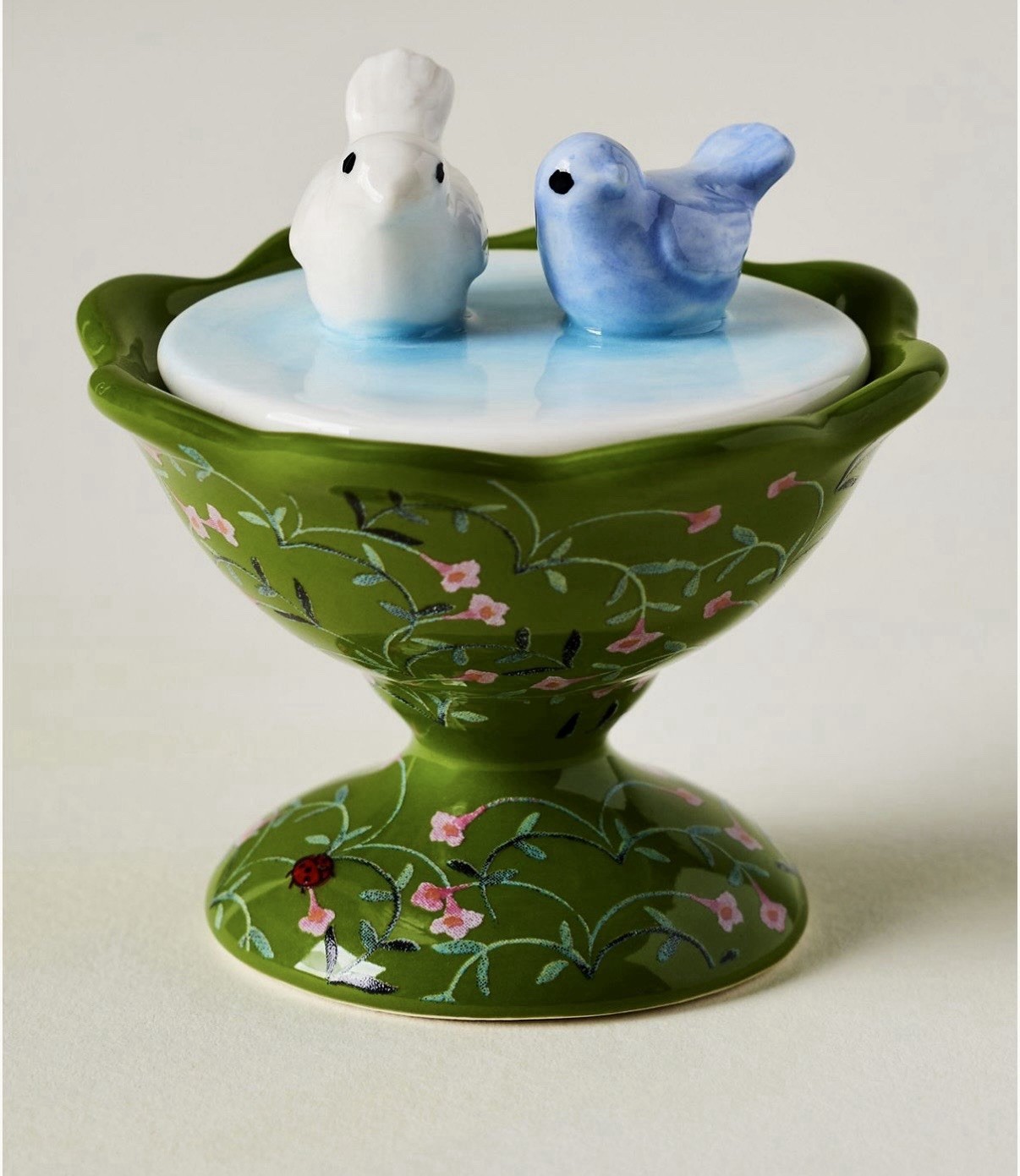 NEW ANTHROPOLOGIE HANDPAINTED TINY TREASURE BIRD BATH TRINKET DISH BOX WITH LID