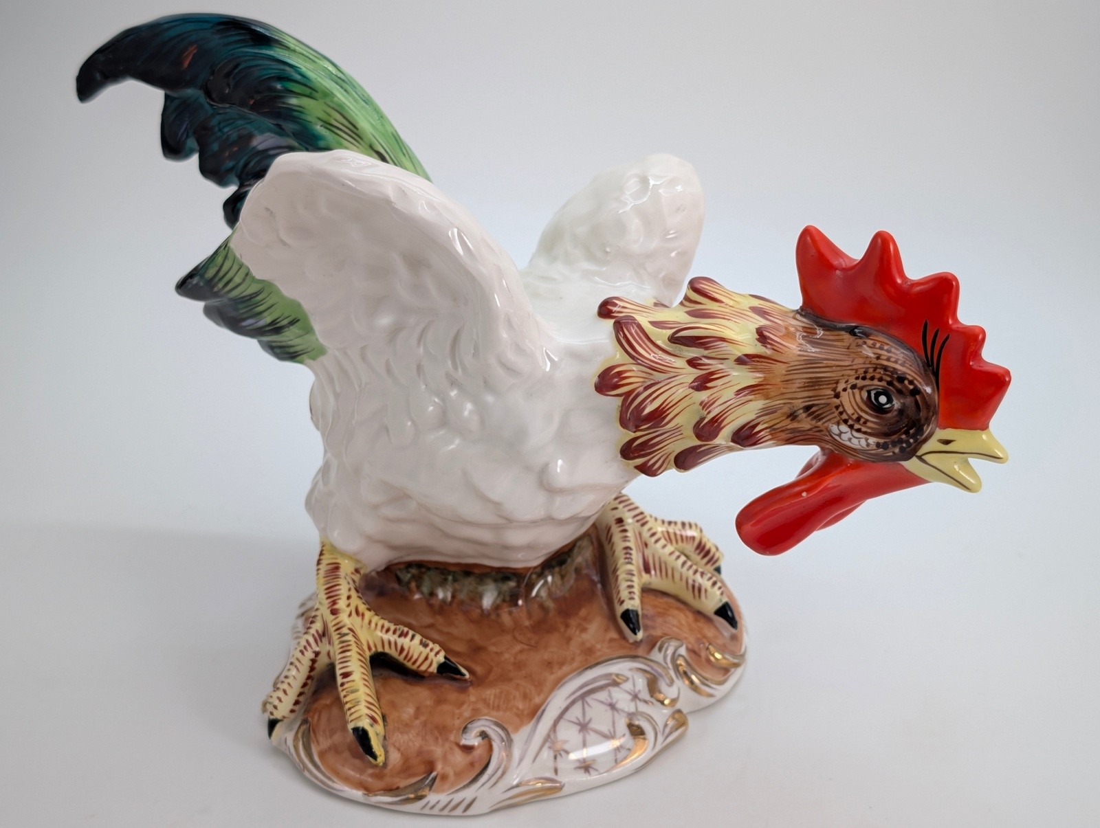 Vintage Italian Ceramic Rooster Figurine Hand Painted Majolica 11.5\