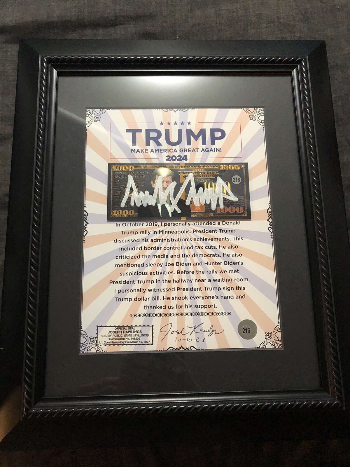 Donald Trump Autograph Framed Bill