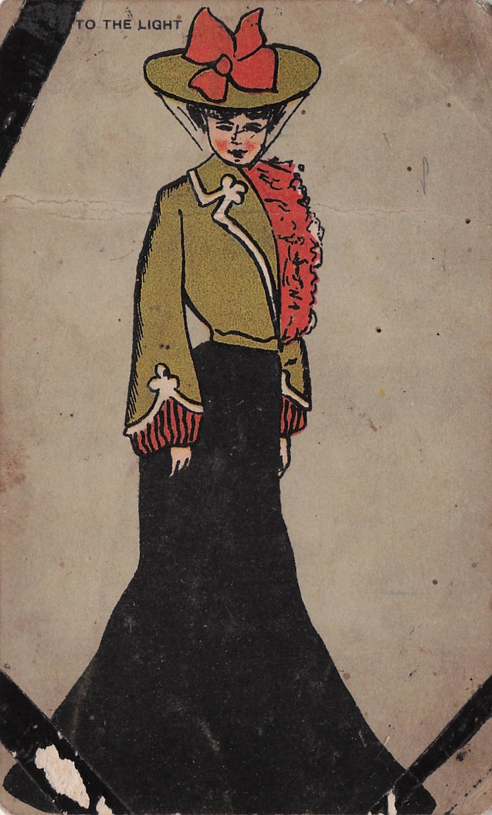 Edwardian Woman Wide Brim Hat HTL Hold to Light Vtg Postcard 22A