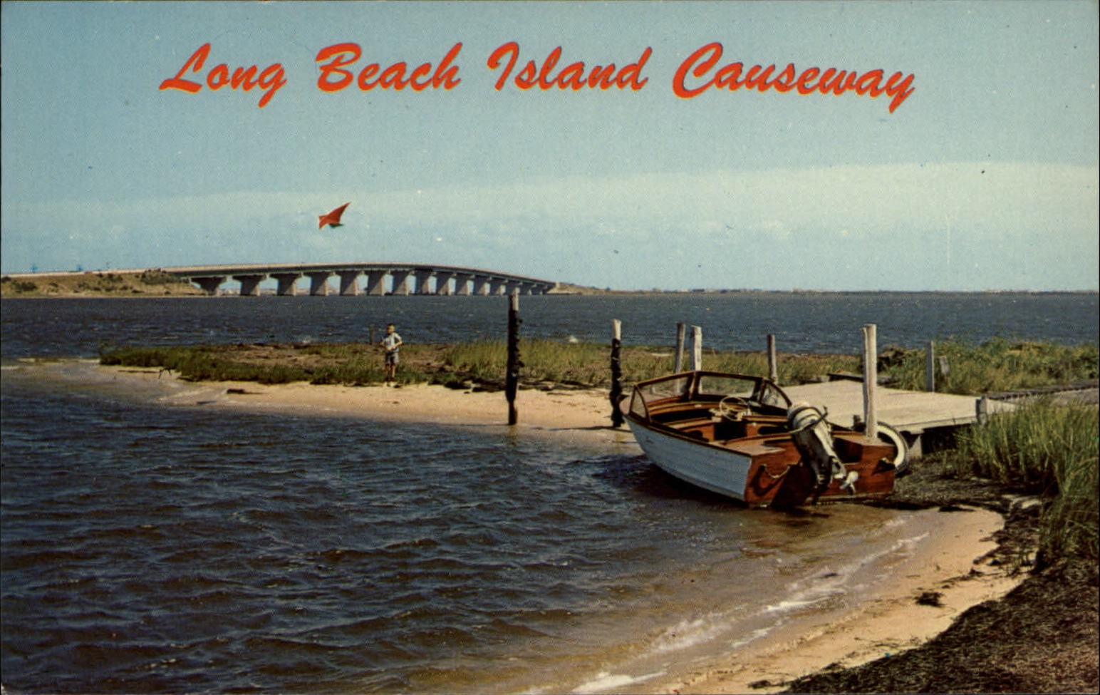 Long Beach Island Causeway vintage postcard pleasure craft outboard motor c526