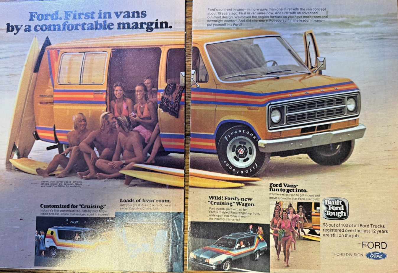 1976 Garage Art Advertisement Ford First in Vans Koads of Living Room