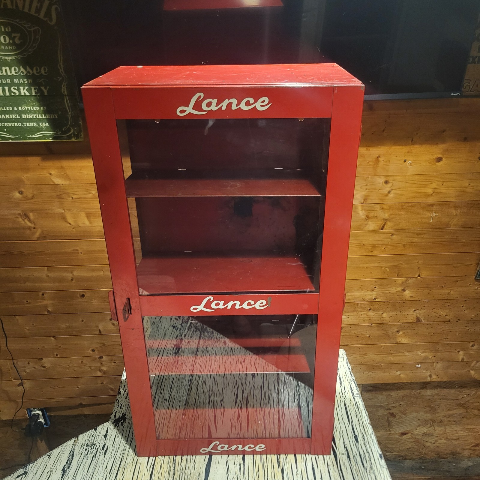 VINTAGE LANCE CANDY GLASS METAL STORE DISPLAY CABINET CASE ADVERTISING SIGN