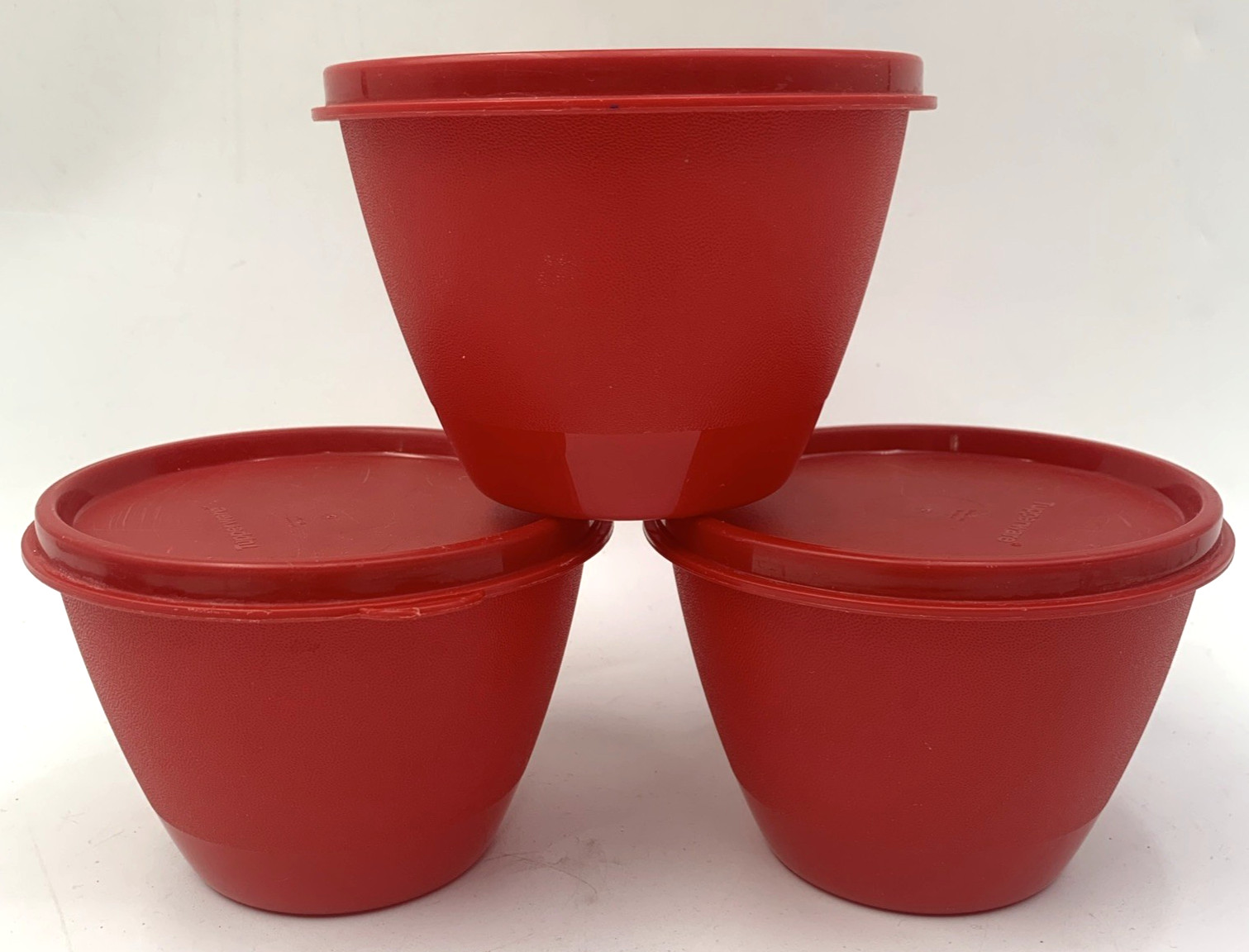 3 Sets Vintage Tupperware Refrigerator Storage Bowl #148 - Seal #5227 Red 14 Oz