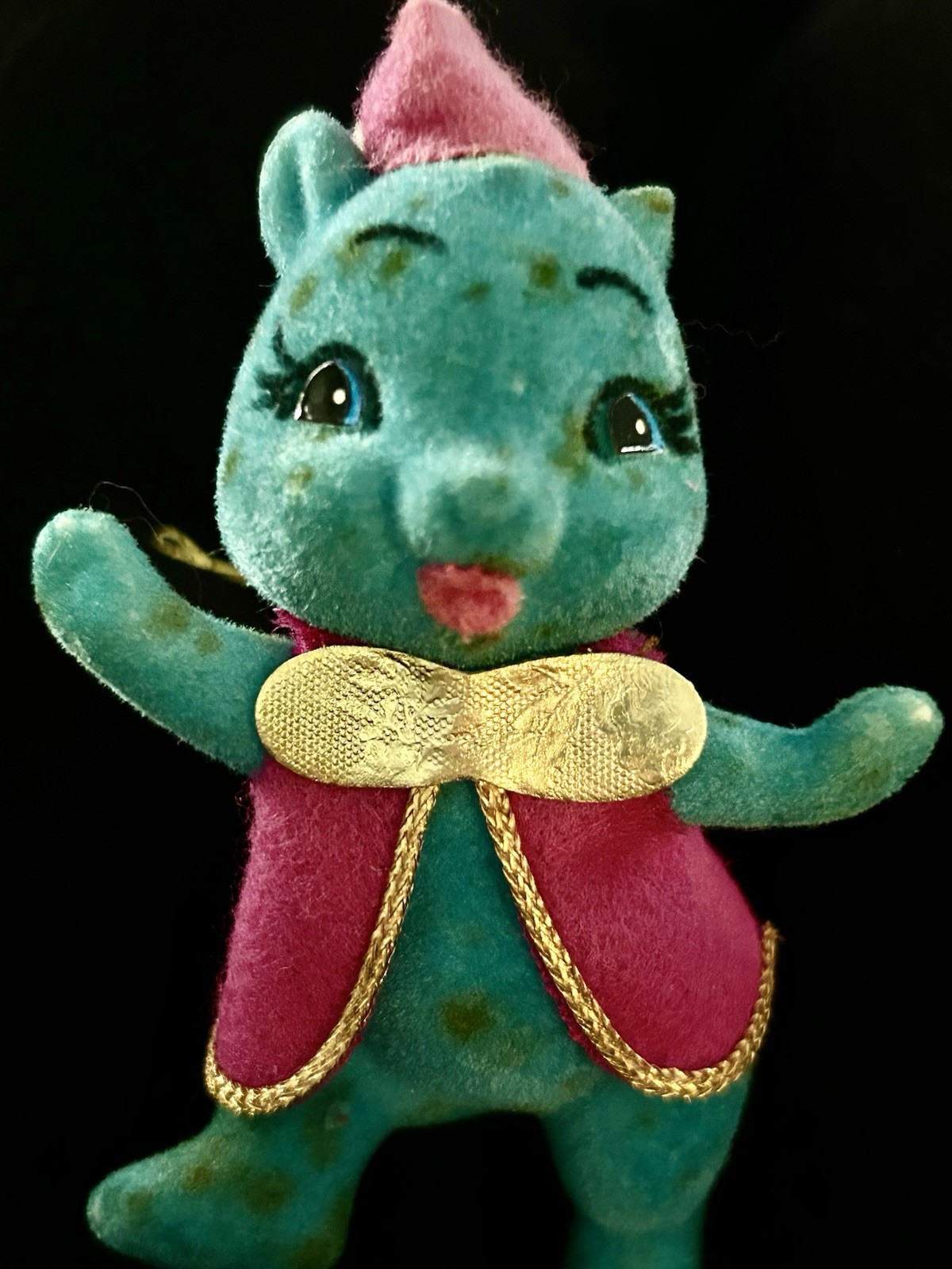 VTG FELT FLOCKED CHRISTMAS SNOWBABY CHIPMUNK Turquoise Anthropomorphic Rare