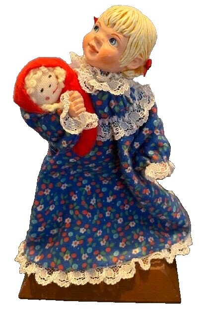 1986 Simpich Character Doll-Blonde Little Girl in Blue Floral Nightgown w/Doll