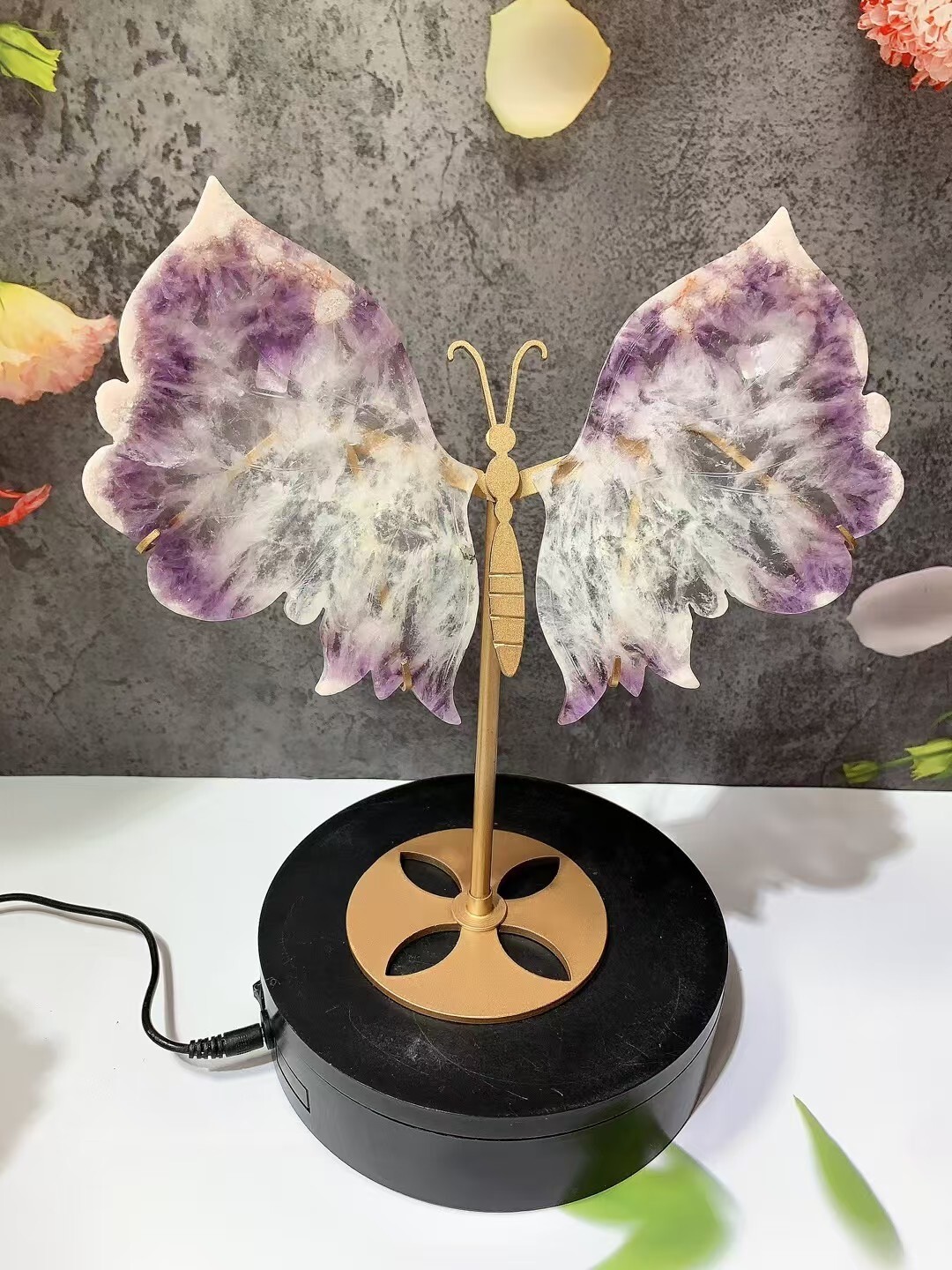 1pc  Natural amethyst agate butterfly wings Crystal wings carving Home decor
