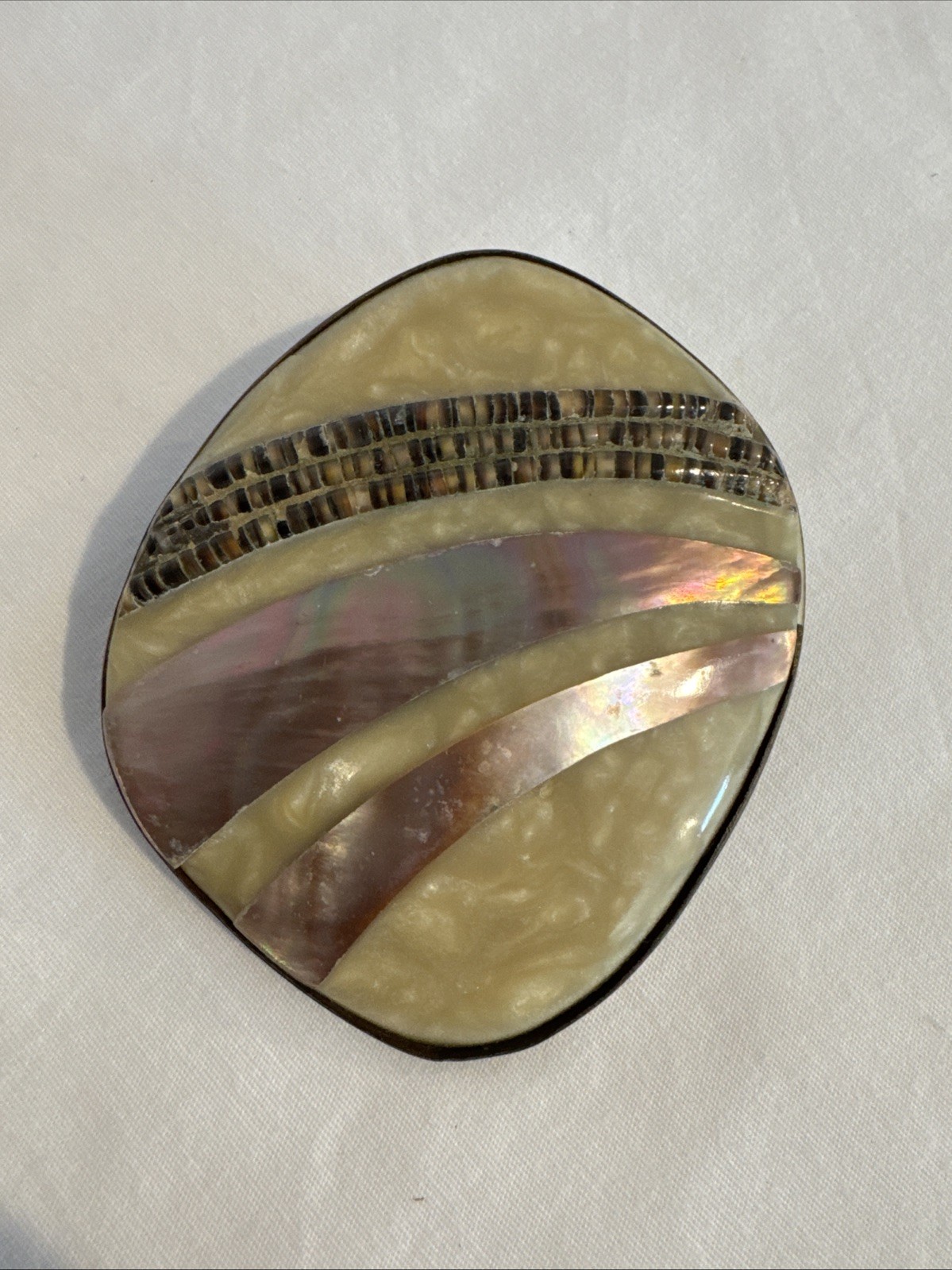 Vintage Collectible Belt Buckle Fossil Abalone Shell Brass Tone Statement Mexico