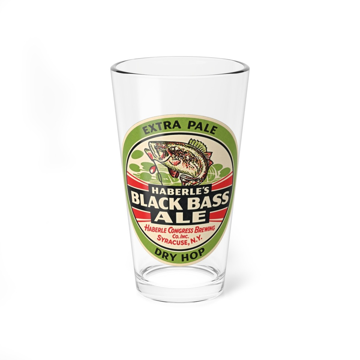 Haberle\'s Black Bass Ale Pale Dry Harbele-Congress Syracuse NY Pint Glass