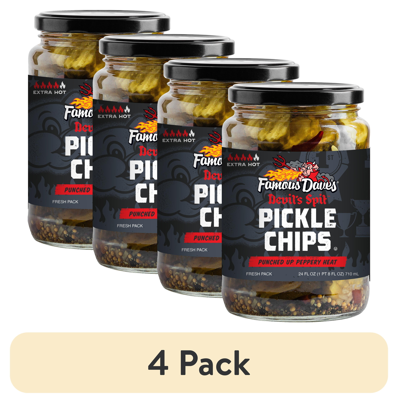 (4 pack) Famous Dave's Devil's Spit™ Pickle Chips, 24 fl oz Jar