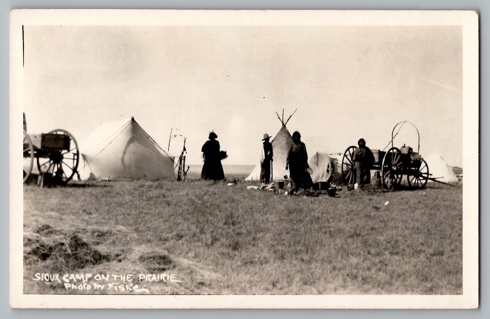 Native American Sioux Camp on Prairie Plains RPPC Real Photo Frank Fiske RARE