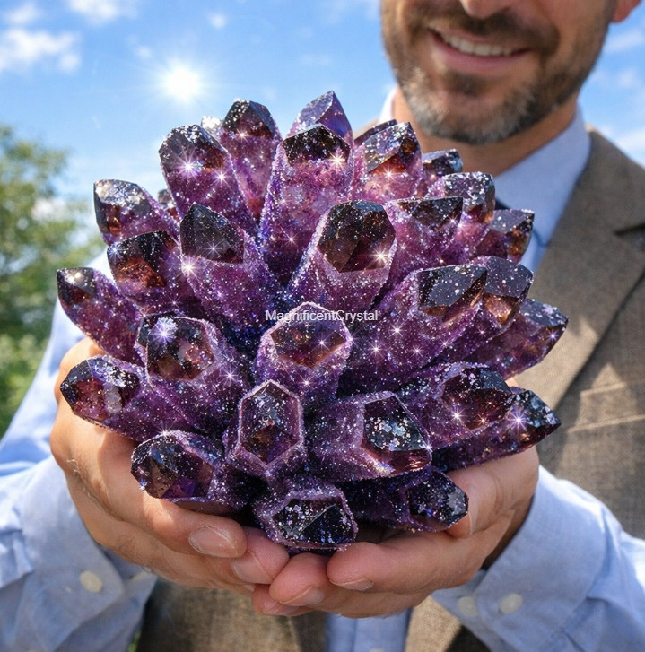 2lb+Large Dark Purple Amethyst Geode Cluster Natural Quartz Crystal Healing Deco