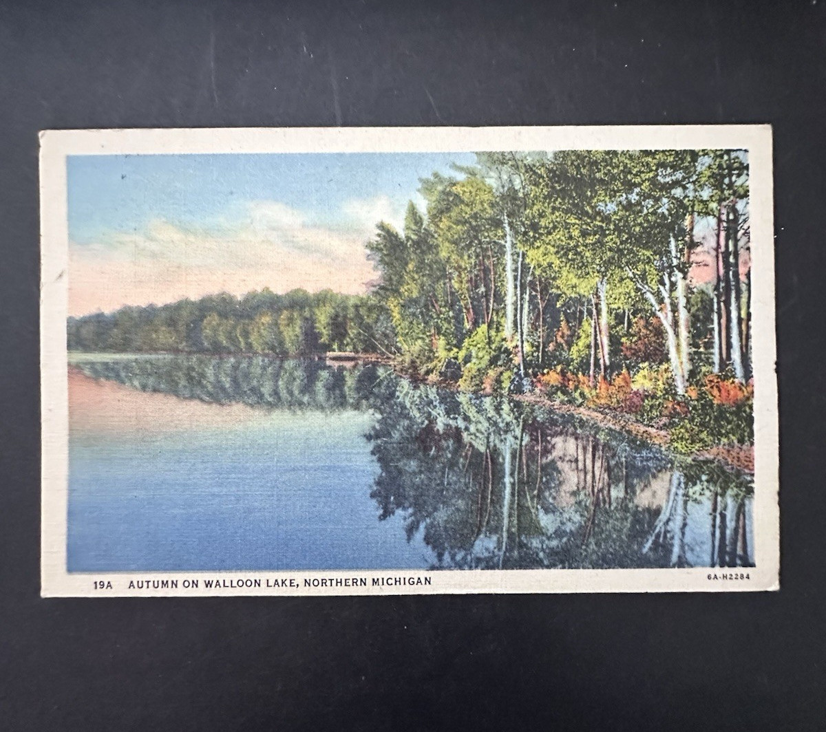 Vintage 1948 Postcard AUTUMN ON WALLOON LAKE N MICH POSTED ¢1 STAMP CURTEICH