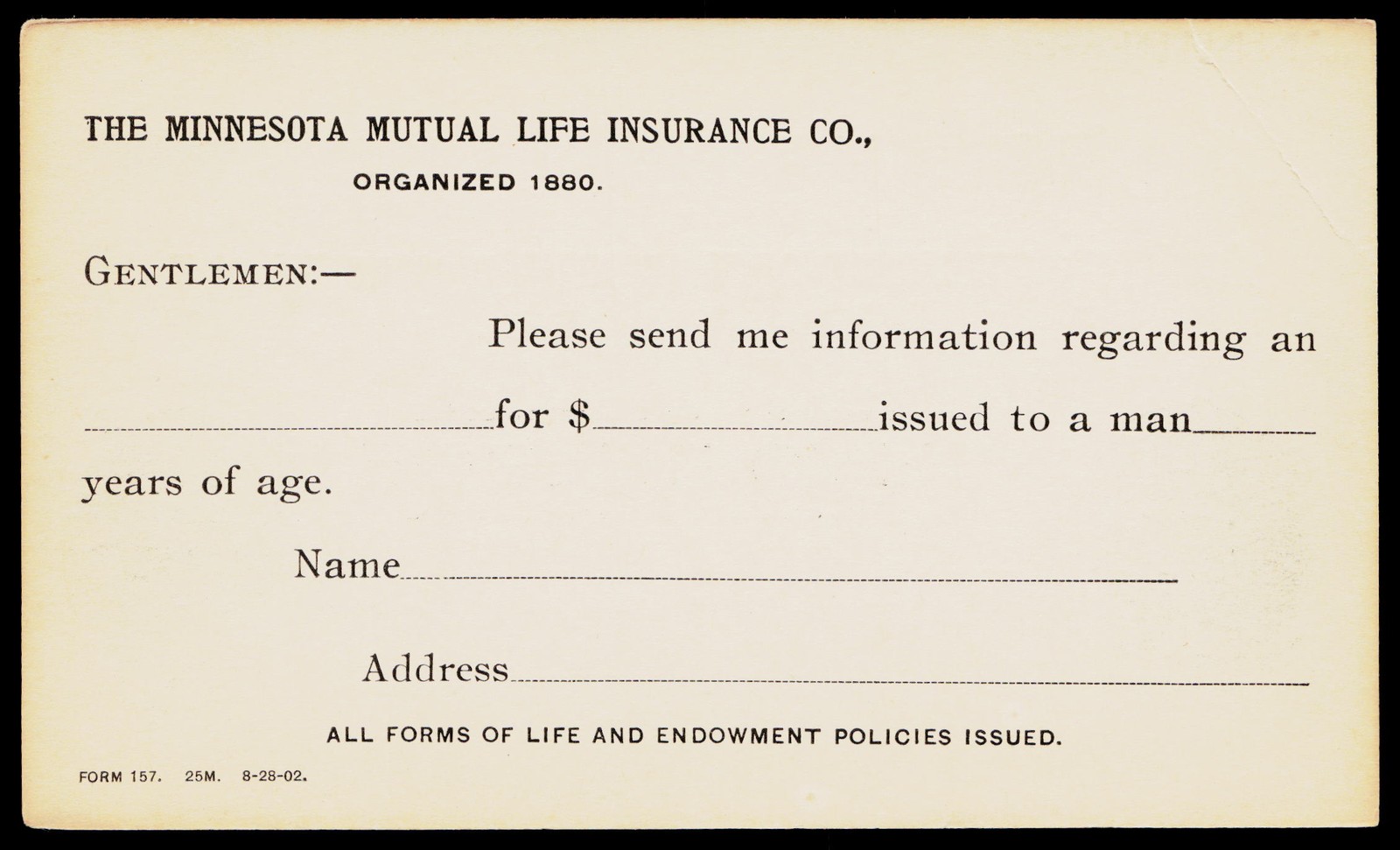 1902 Minnesota Mutual Life Insurance Co St Paul MN McKinley 1c Postal Card