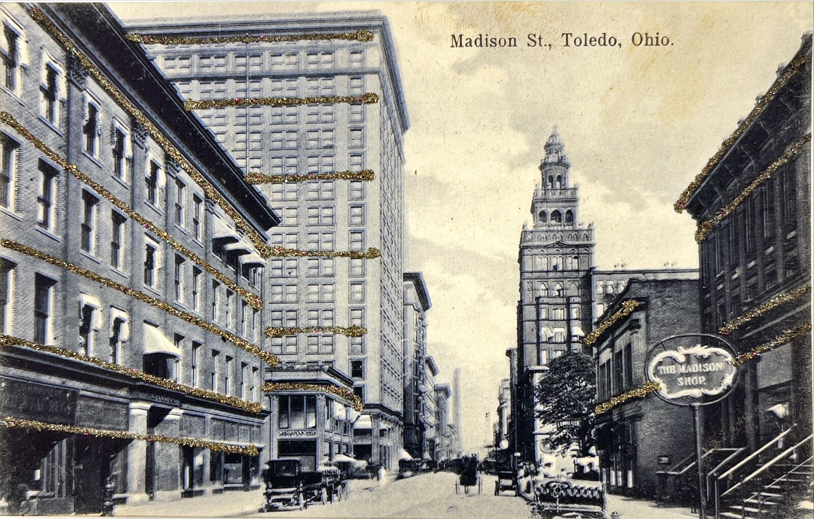 Toledo Ohio OH Madison Street Glitter Early 1900s Downtown Vtg Postcard F55