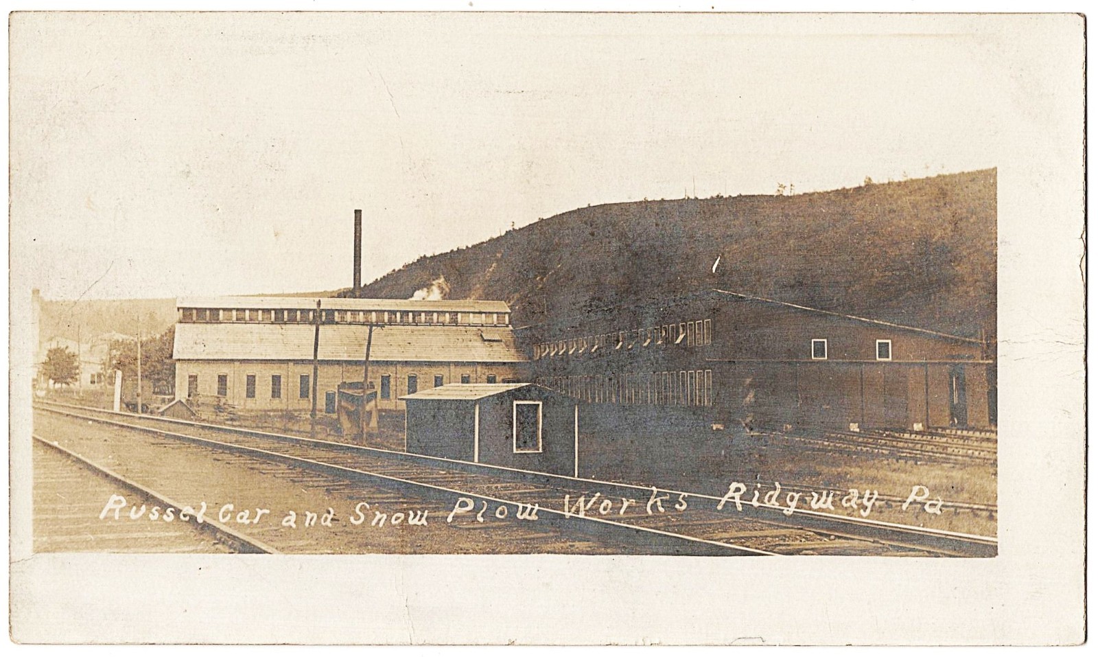 real photo Ridgway PA - Russel Car And Snow Plow Works antique postcard RPPC