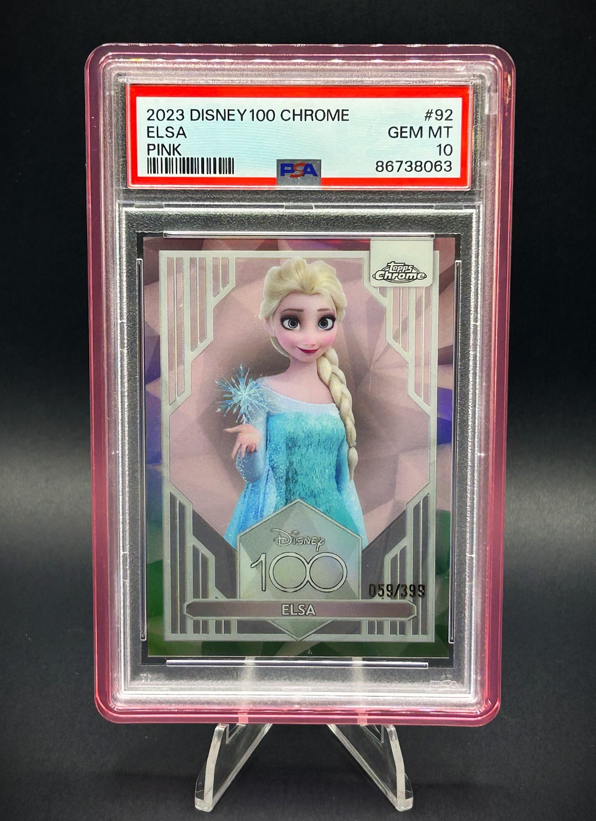 2023 Topps Chrome Disney 100 Elsa Pink Refractor #/399 PSA 10 GEM MINT