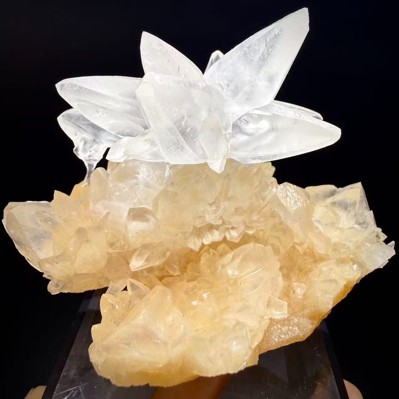 Beautiful Transparent crystalline stone flowers cluster mineral specimen/WENSHAN