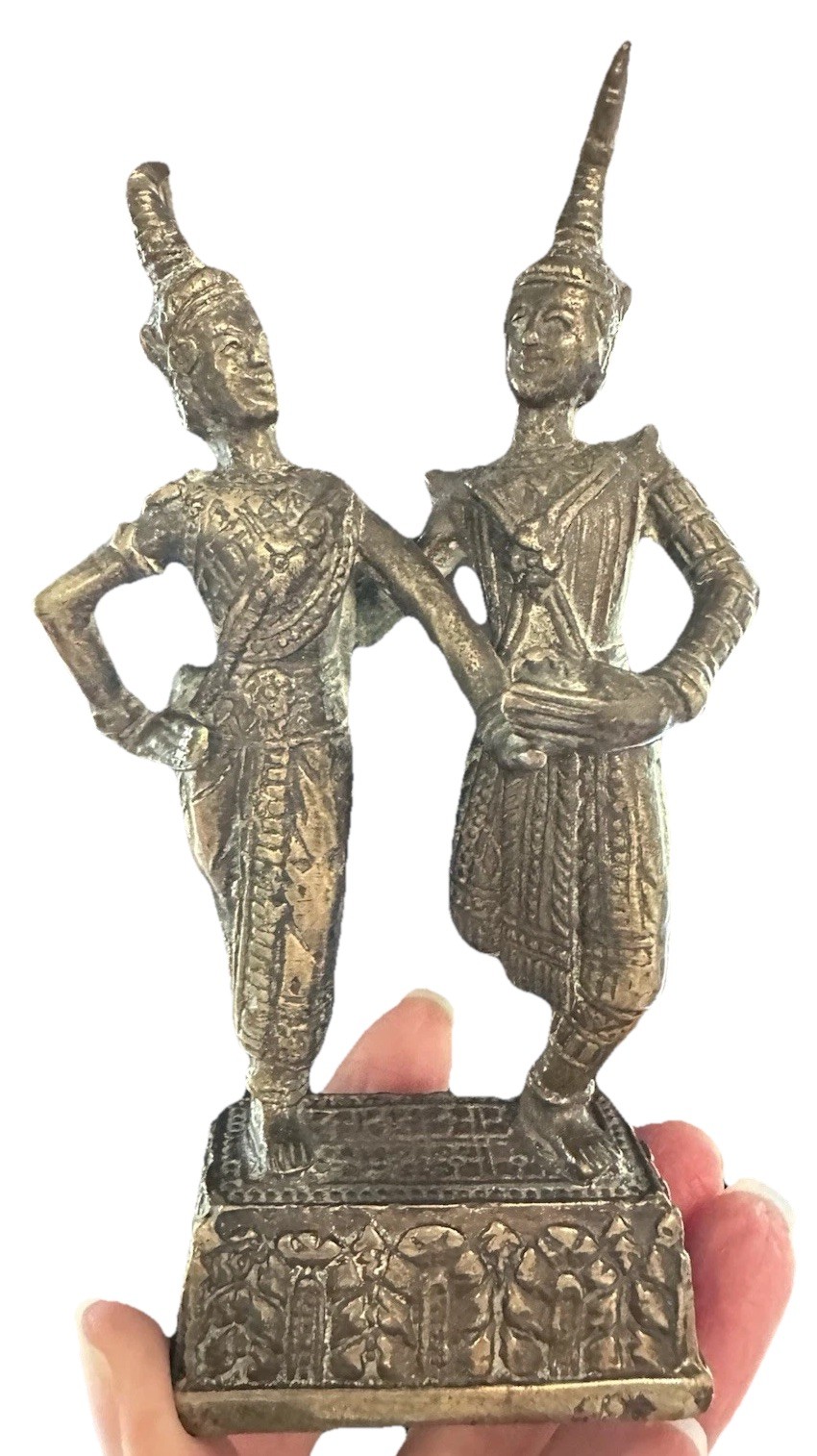 SET 3 Antique Bronze Brass Thai Dancer Figures Statues VTG Decor Collector