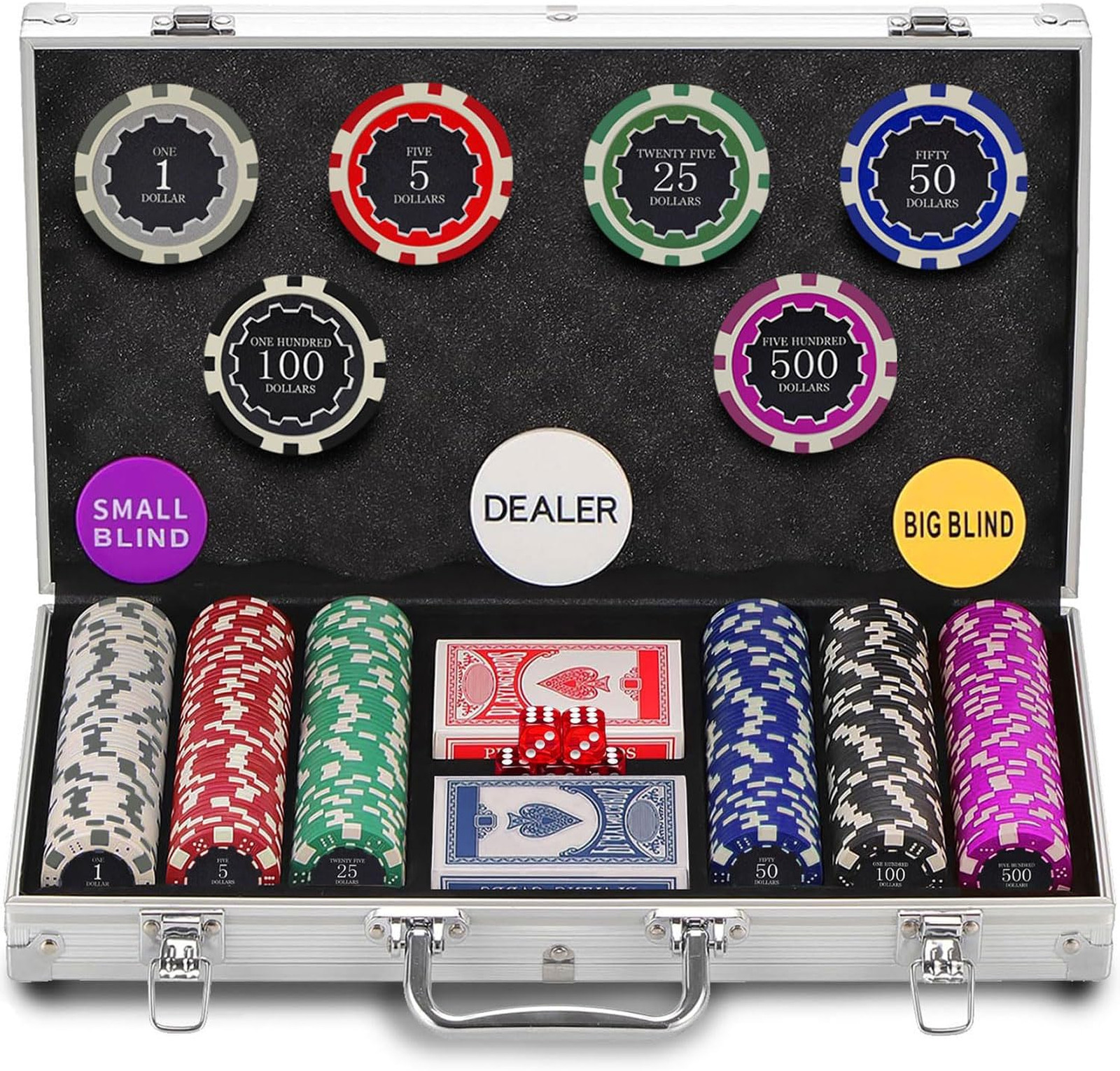 300PCS Chips Professional Poker Chip Set with Aluminum Case, 11.5 Gram Composite