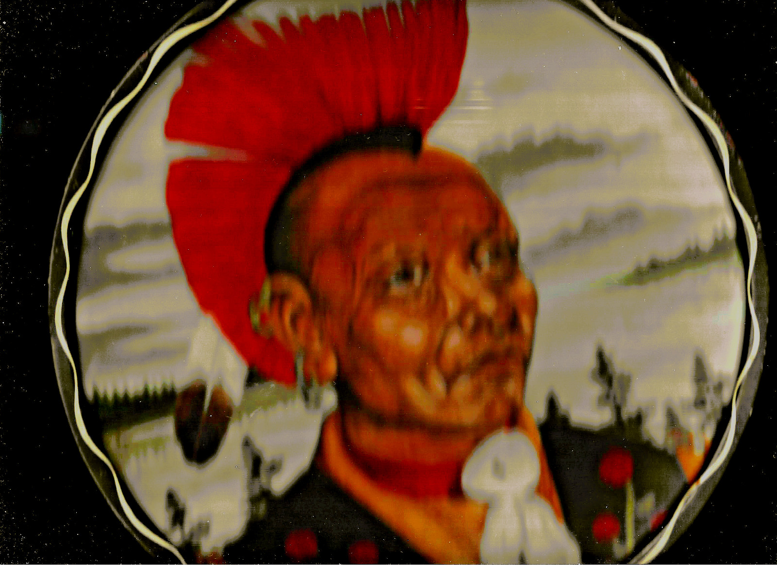 American Indian Red Hawk Chief tray litho Kinzua Dam Pa. Nice From 1960s -1970s