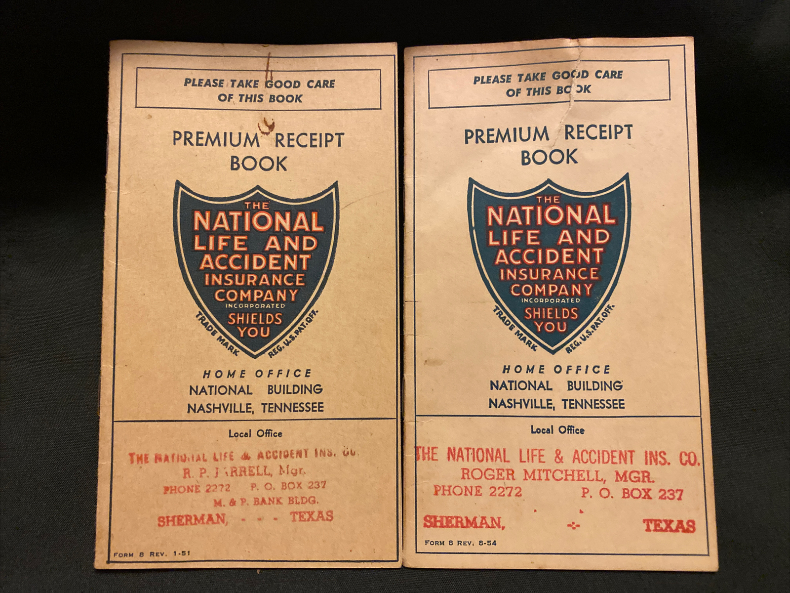2 Vintage 1951 1955 National Life Insurance Company Receipt Books Sherman Texas