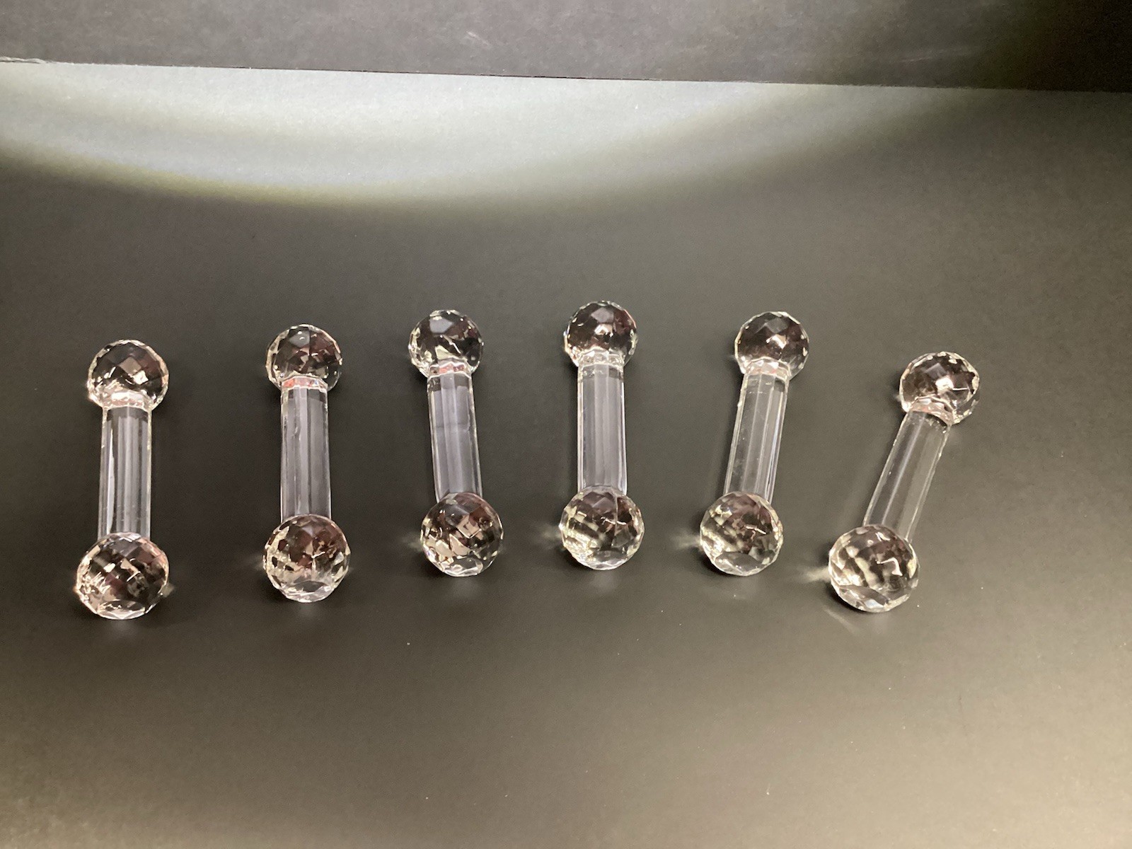 Set Of Six VTG Crystal Glass Barbell Style Knife Rests