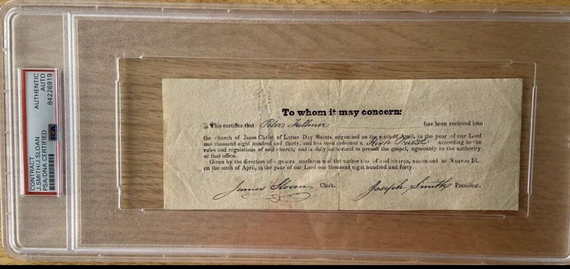 Rare Joseph Smith Jr Signed Document 