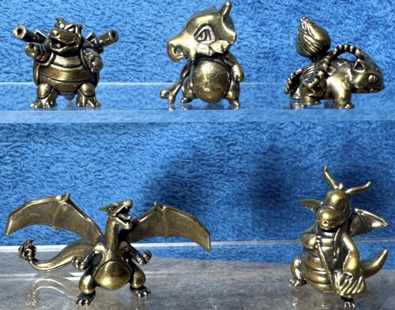 Pokemon Metal Figures Brass Set ~ Charizard Dragonite Cubone Ivysaur Blastoise