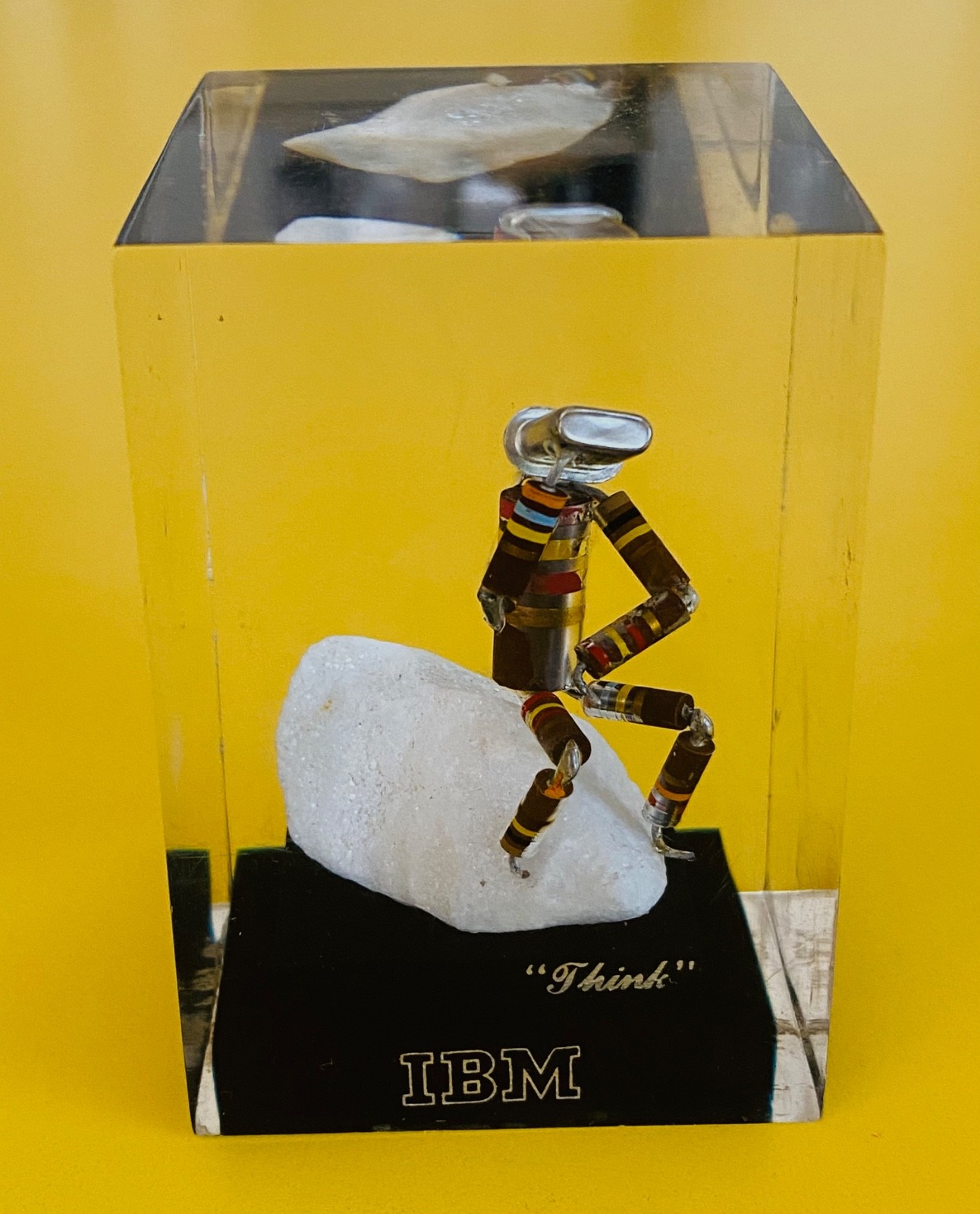 Vintage 1960s IBM The Thinker Resistor Man Lucite Paperweight 