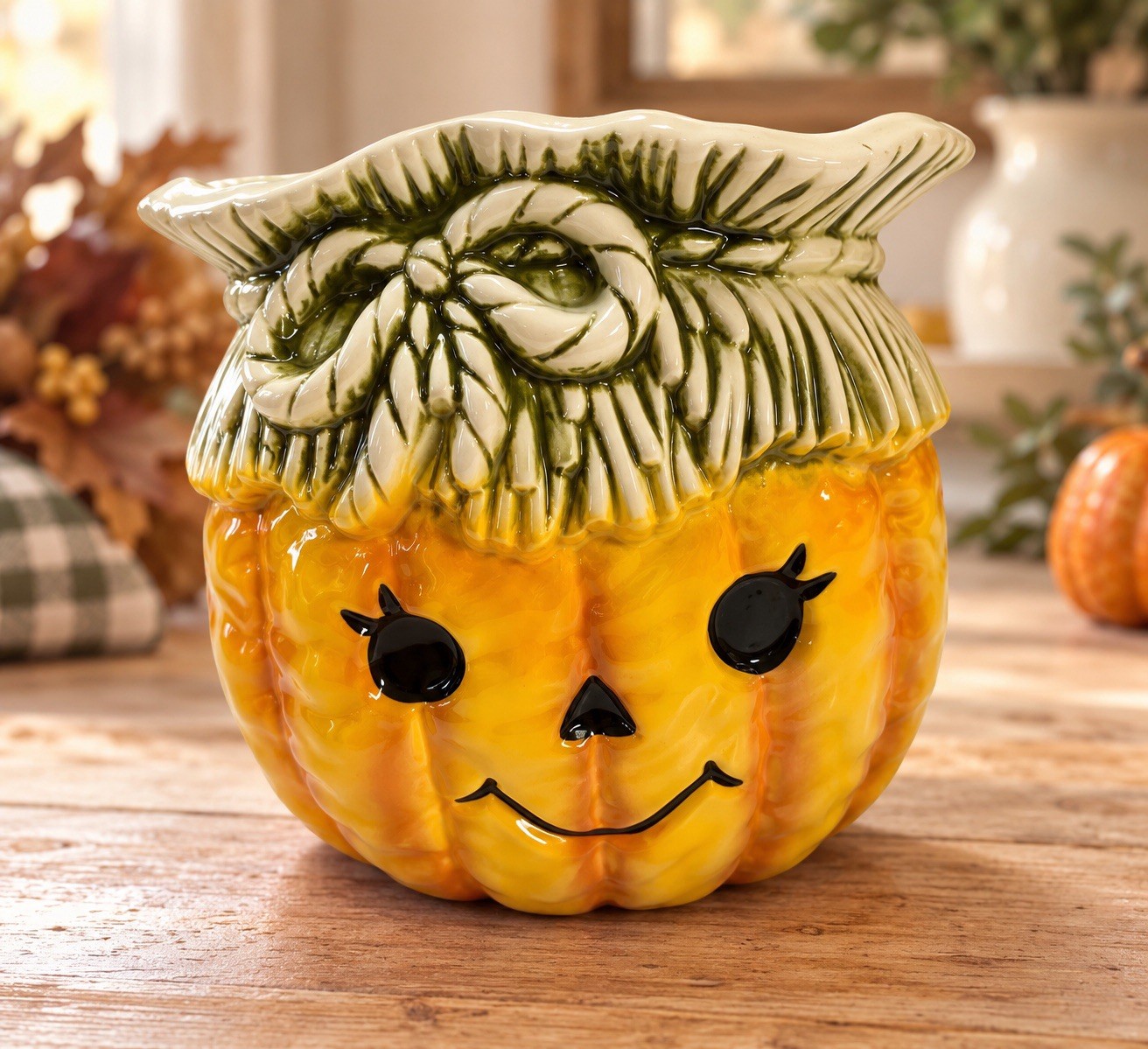 Vintage RELPO 6604 Jack O Lantern Pumpkin Scarecrow Planter Halloween Whimsy
