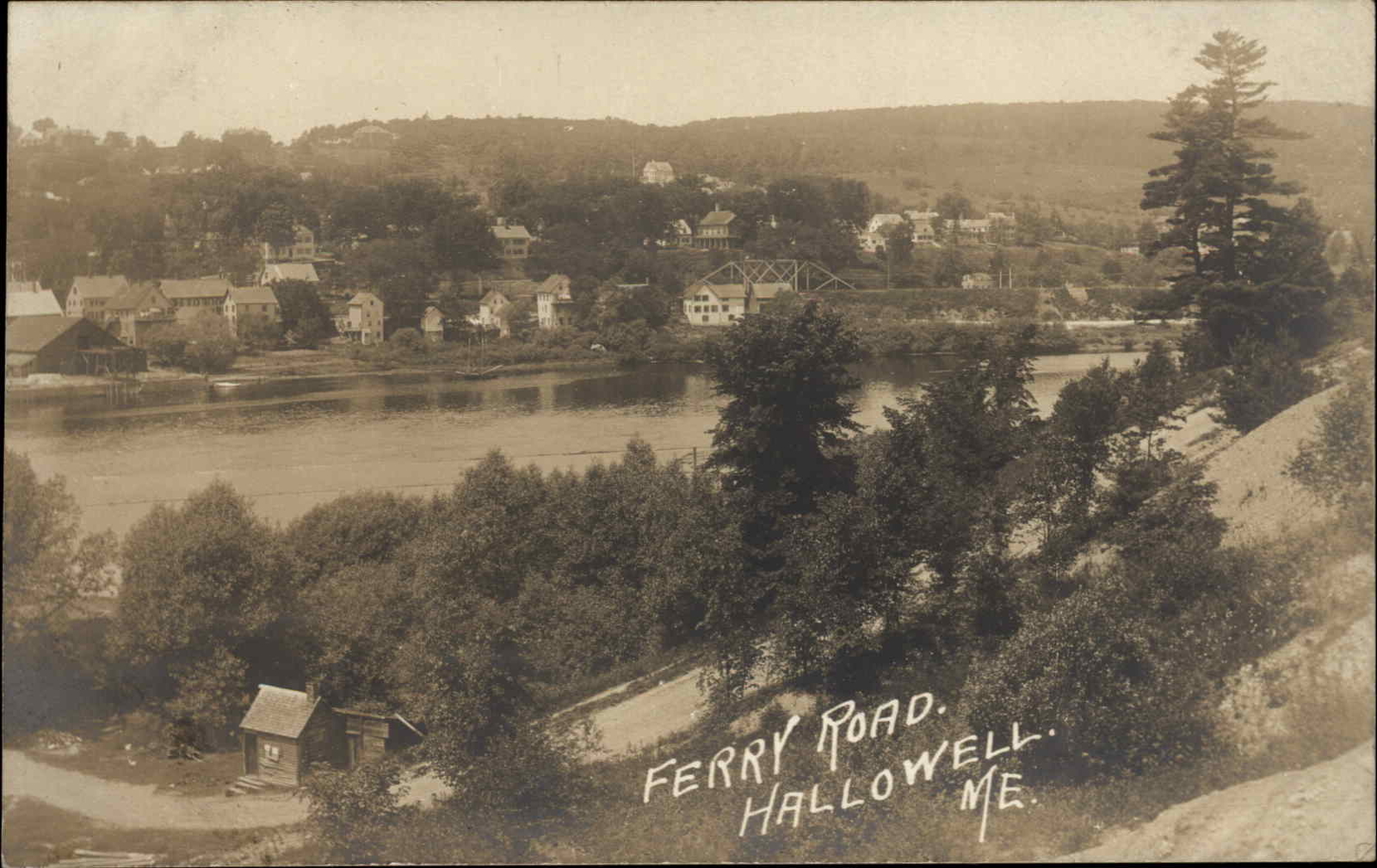 Hallowell Maine ME Ferry Road General View c1910 Real Photo Postcard