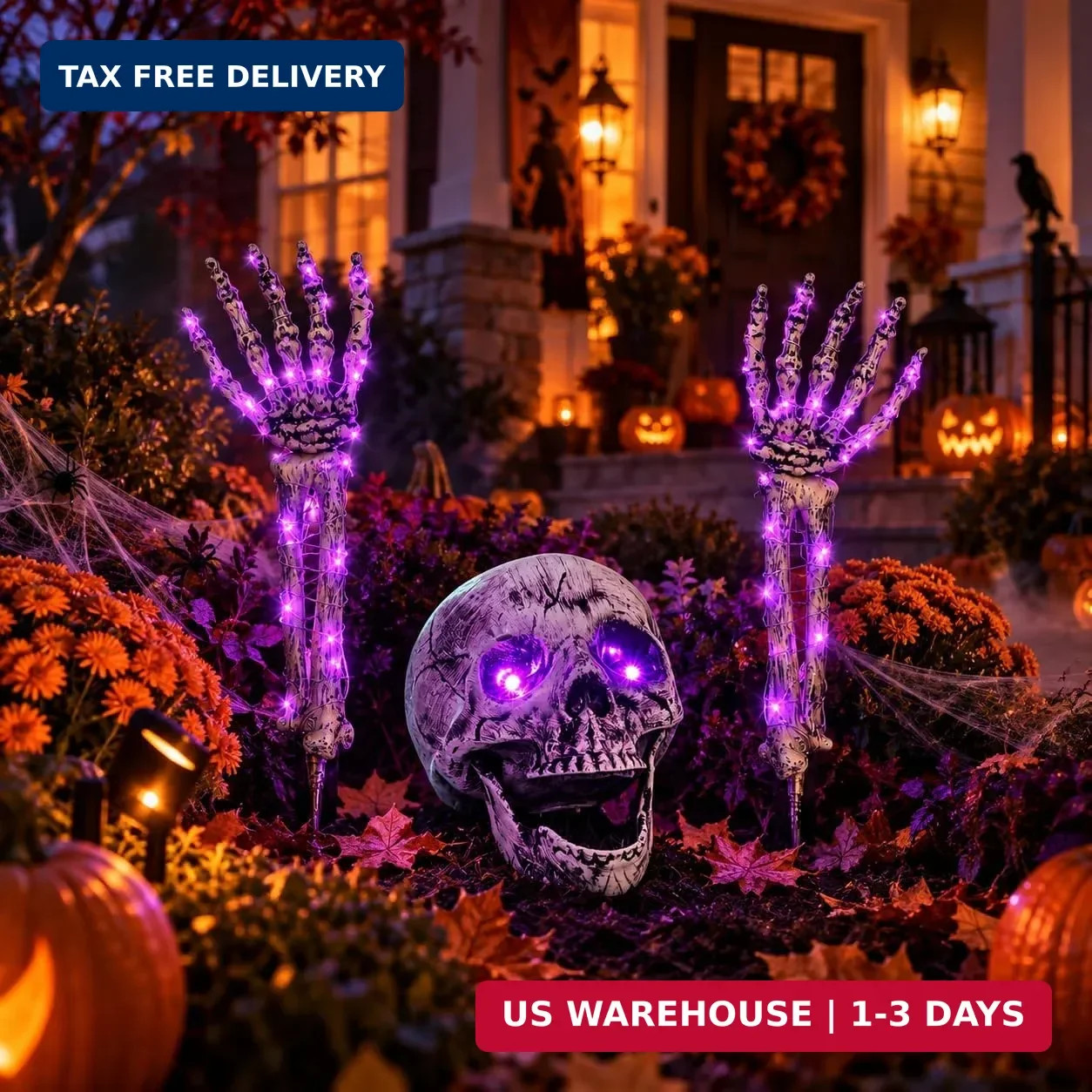 FLYSNK Lighted Halloween Skeleton Groundbreaker Decorations Outdoor, Spooky Skul