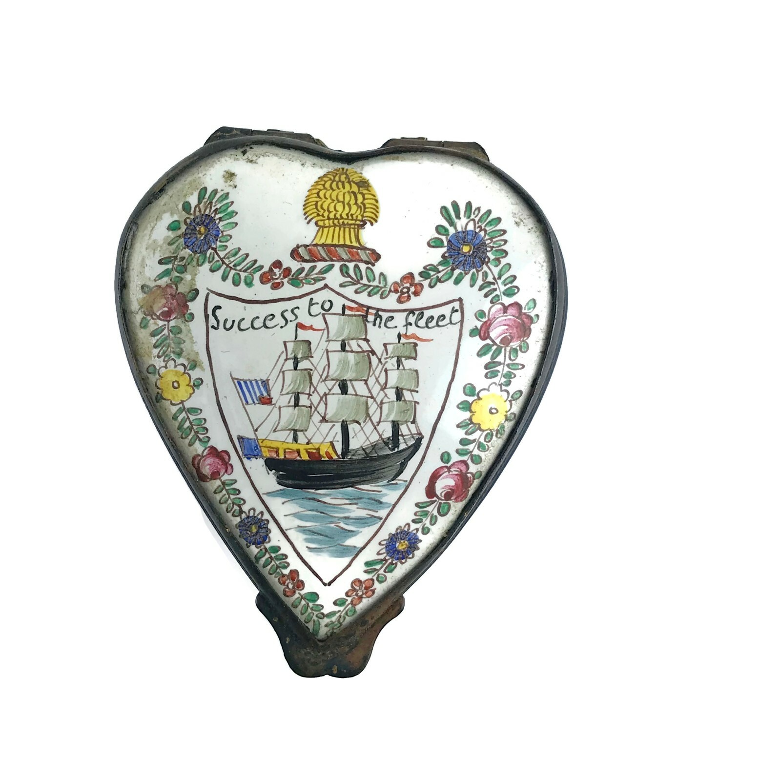 Vintage French Success To The Fleet Enamel Trinket Box Heart Shaped France 2
