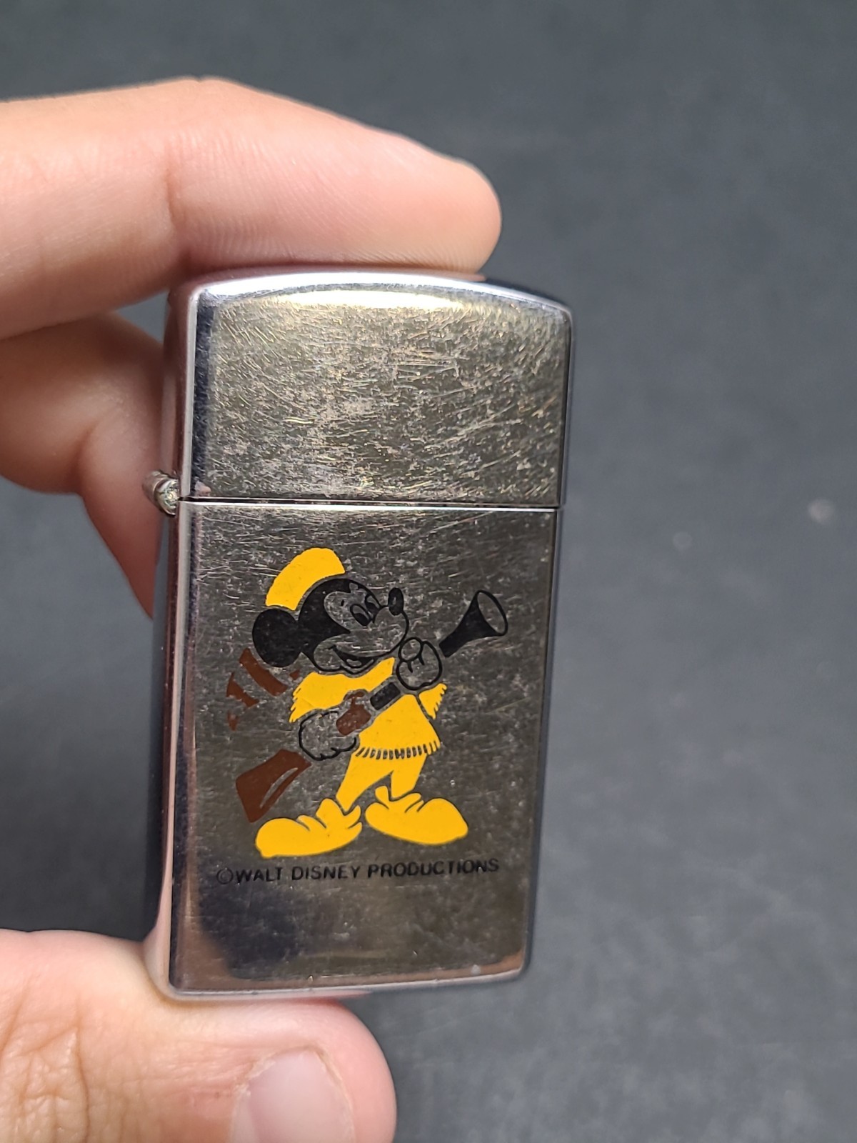 Vintage 1970s 70s Disney Mickey Mouse Zippo Slim Lighter Fort Wilderness Rare