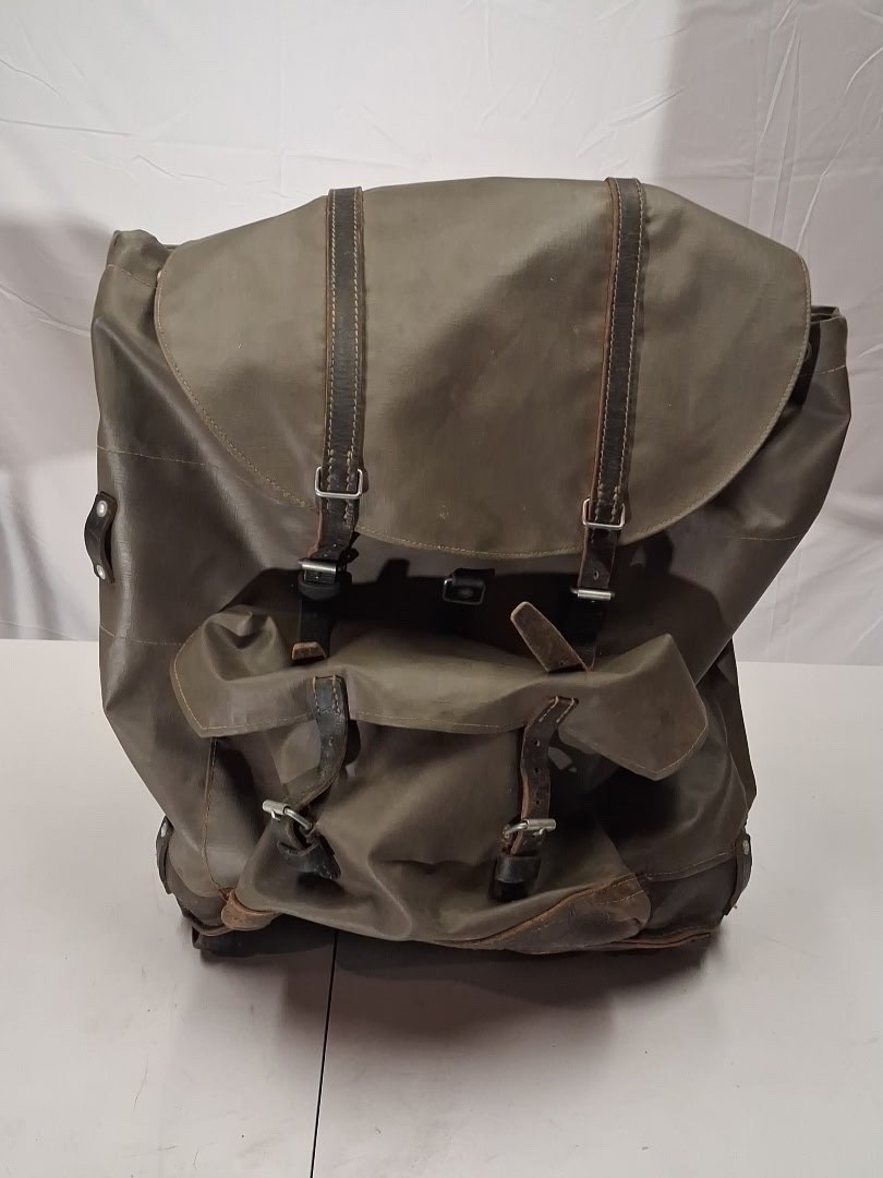 Vintage Swiss Military Surplus Rubberized Waterproof  Rucksack/Backpack Leather