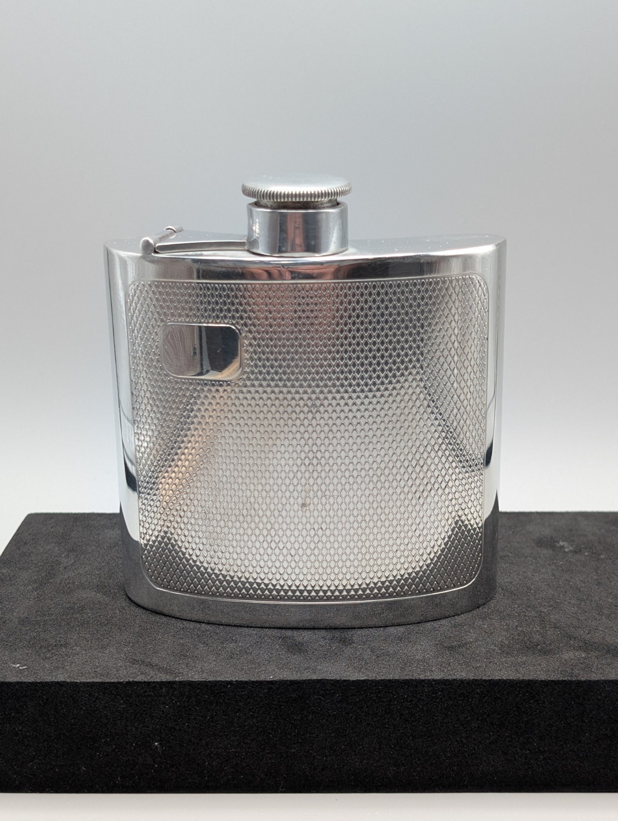 Vintage Dunhill English Pewter Pocket Hip Flask Engine Turned Captive Lid 4.5\