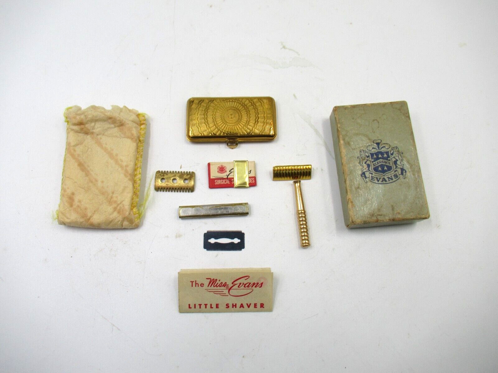 Vintage Miss Evans Little Shaver Set in Gold Case and original Box