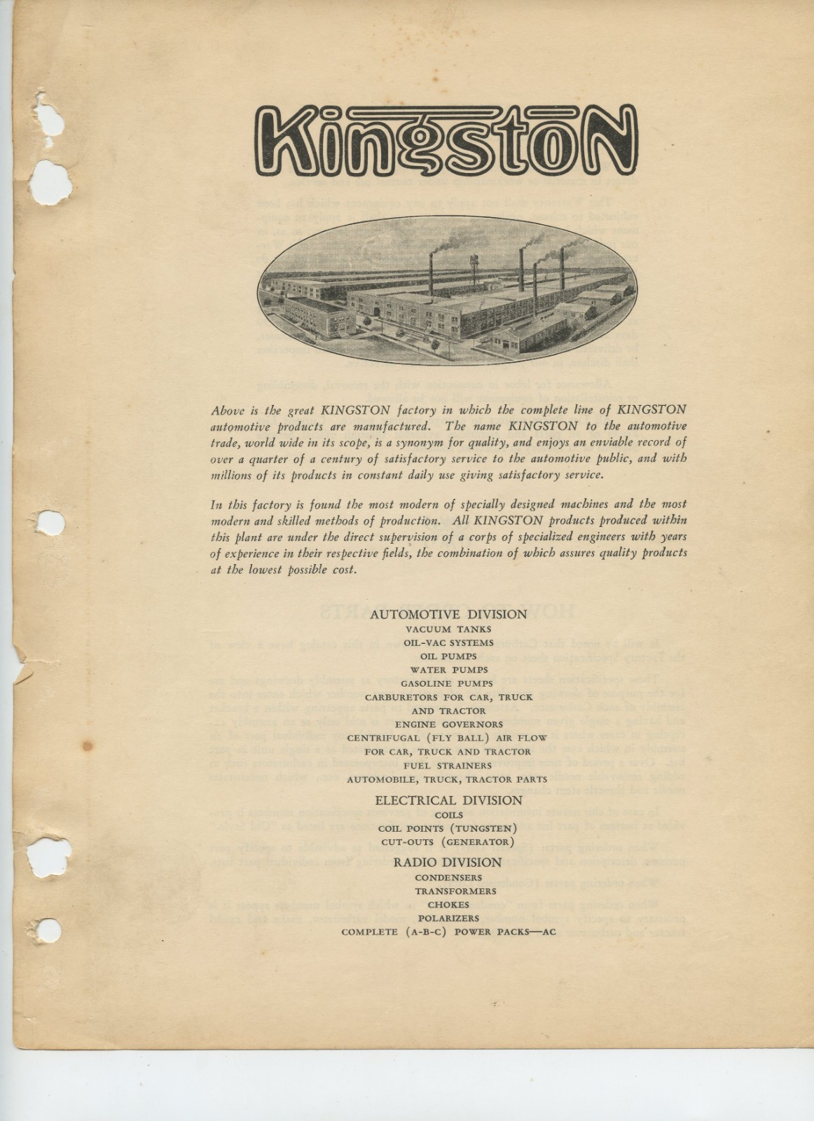 Kingston Carburetor Index and Parts listings