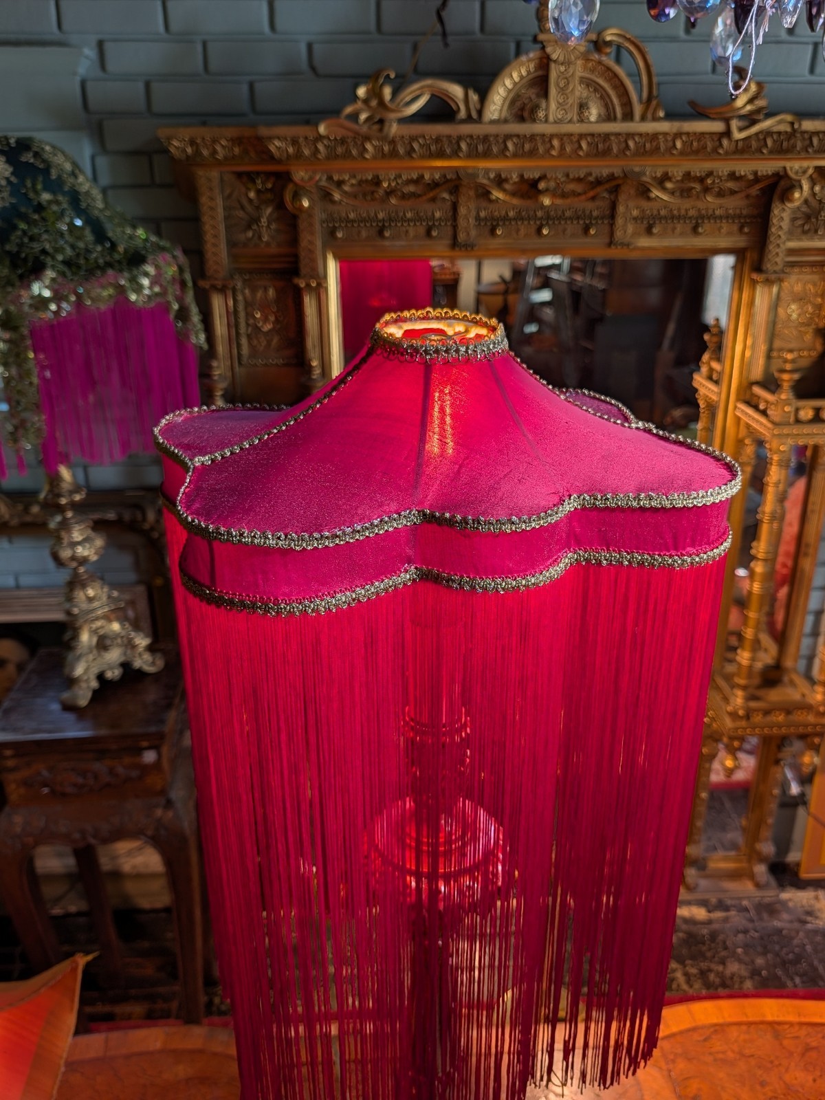 Silk Lampshade  Burlesque, Victorian, Fringe Gold Metallic  Trim