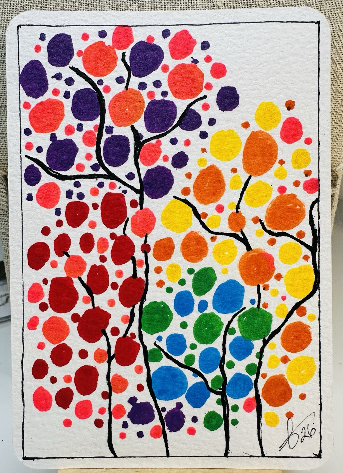 Original Abstract Tree Art Hand Painted Watercolor Paper Postcard 4x6 Signed