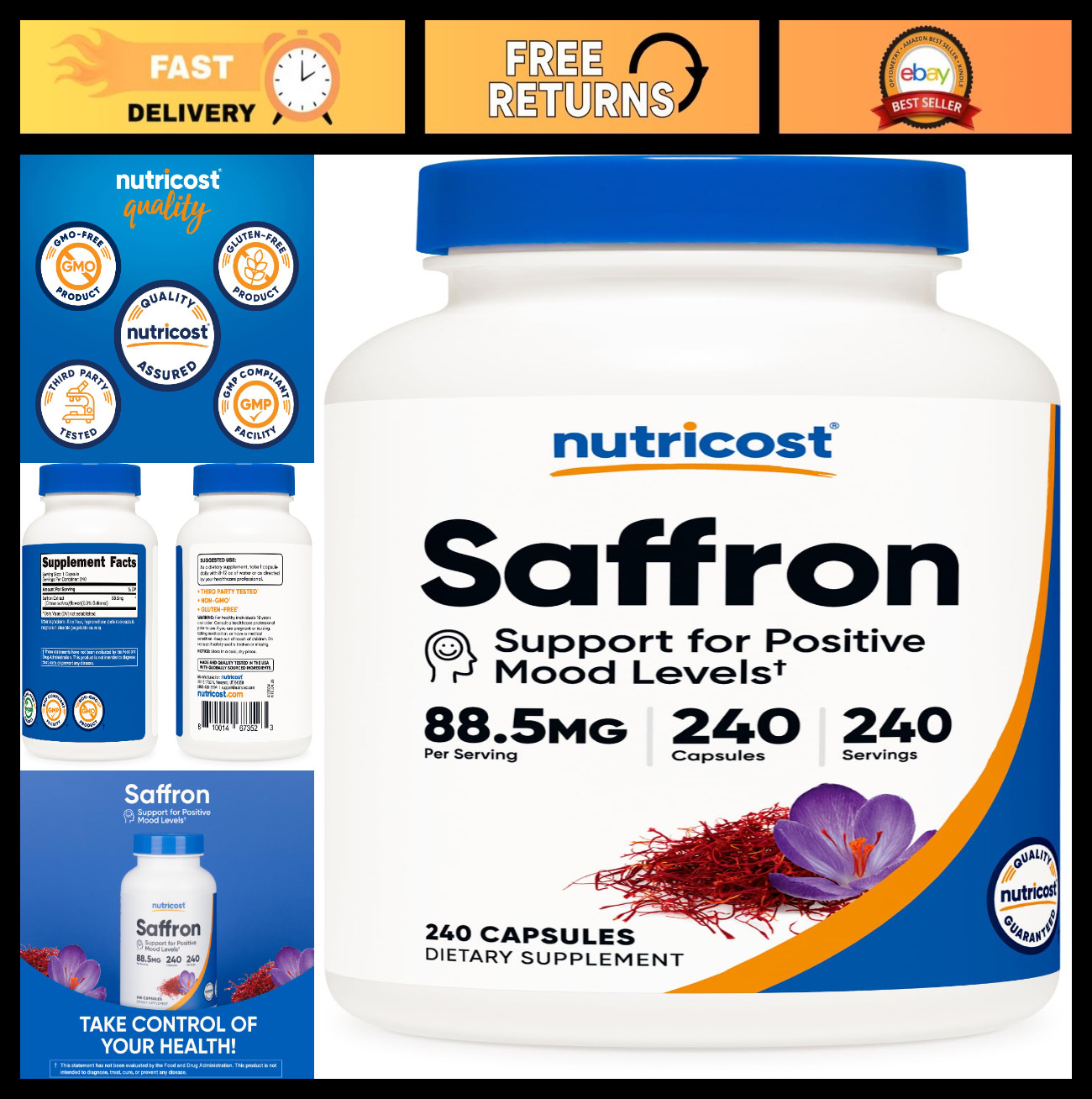 Nutricost Saffron Extract 88.5mg, 240 Capsules, Gluten Free, Veggie Caps