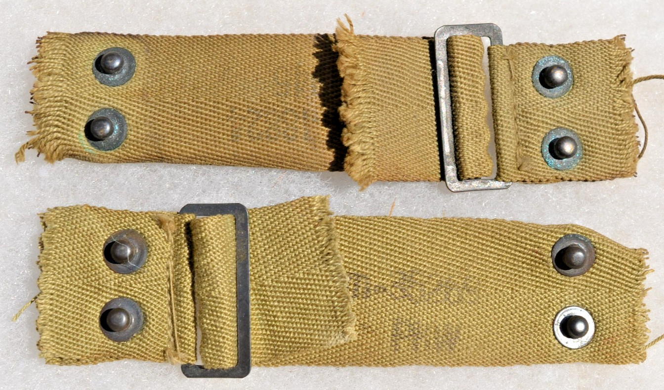 LOT OF 2 ORIGINAL WW2 M1 HELMET LINER ADJUSTABLE NAPE STRAPS 1945 MAKER STAMP