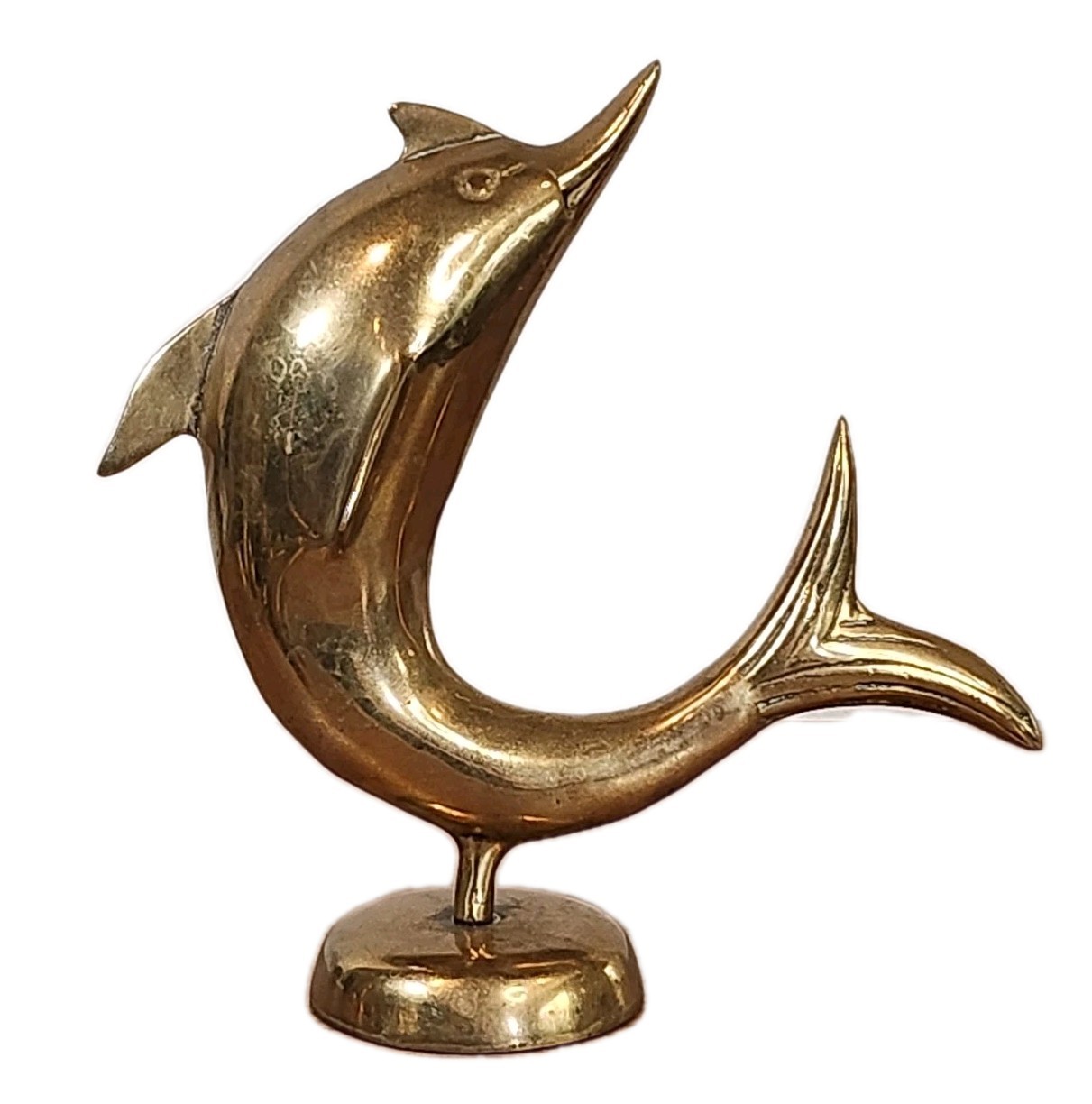 Vintage Solid Brass Leaping Dolphin Sculpture Figurine Nautical Coastal MCM