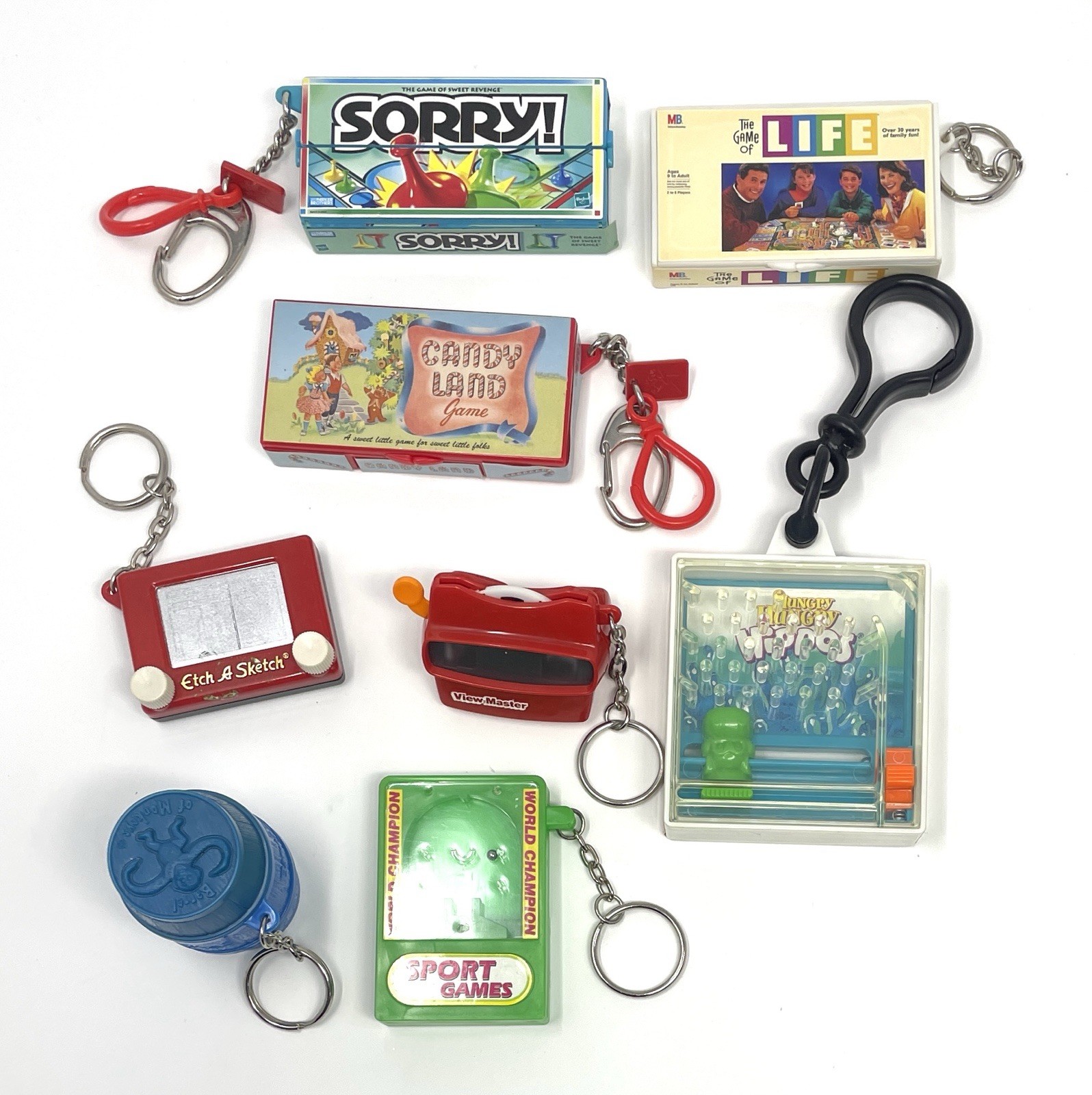 Vintage 90s Y2K Miniature Toy Board Game Bag Clip Keychains Lot of 8