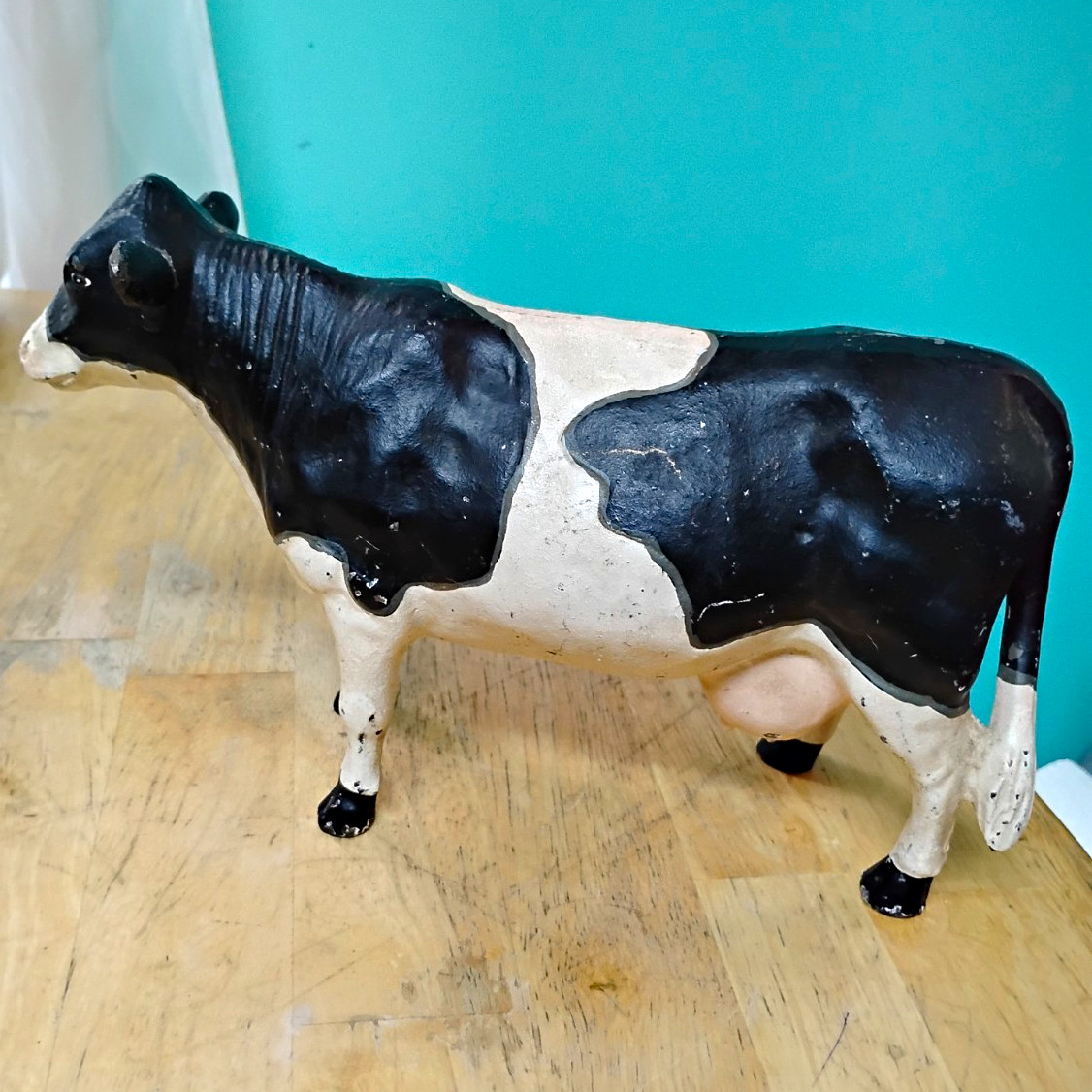 Cast Iron Black & White Cow Figurine Collectible Vintage