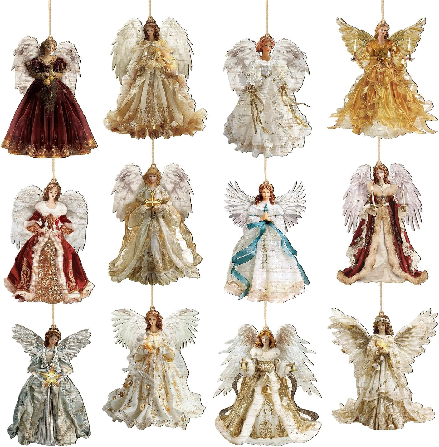 12 Pcs Angel Christmas Ornaments Xmas Tree Decor, Vintage Angels
